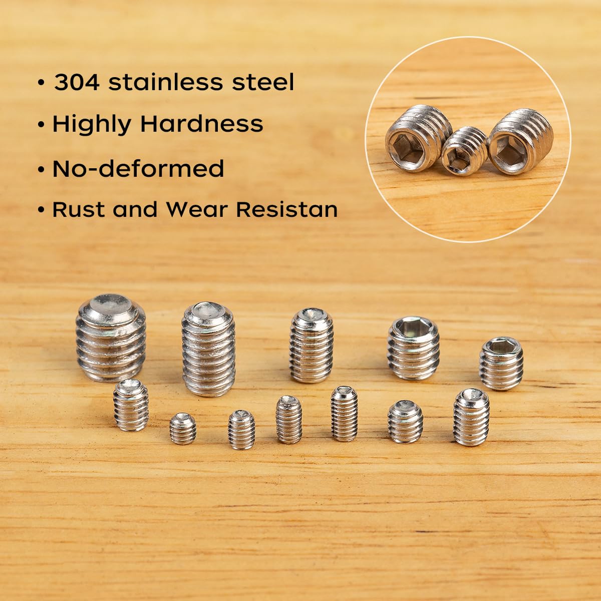 Set assortimento da 250 viti senza testa, grani con chiave a brugola, viti a testa esagonale per maniglie delle porte, rubinetto – M3/M4/M5/M6/M8