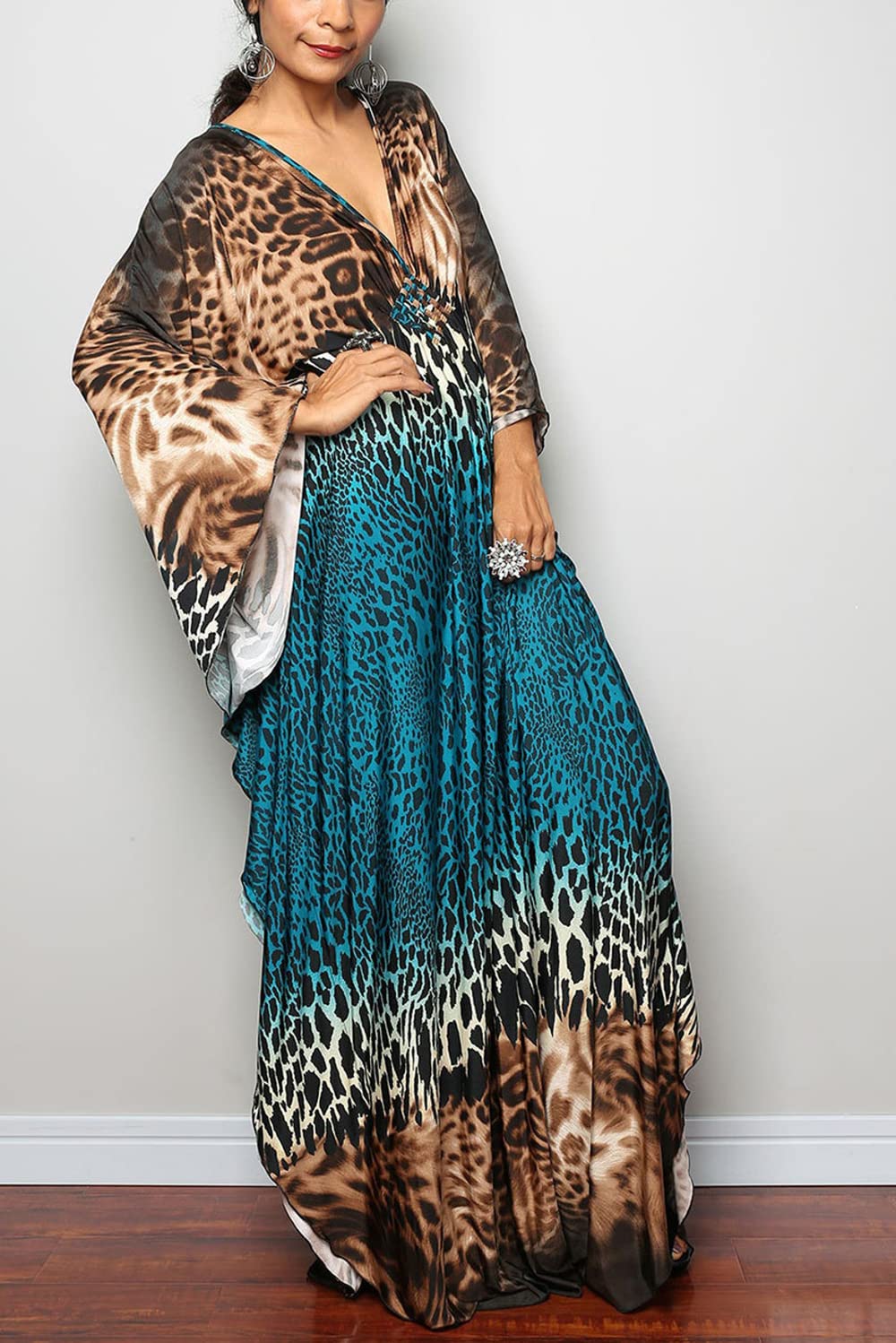 Letnia kwiecista luźna kaftan boho plaża bikini okrycie sukienka plus size szlafrok dla kobiet