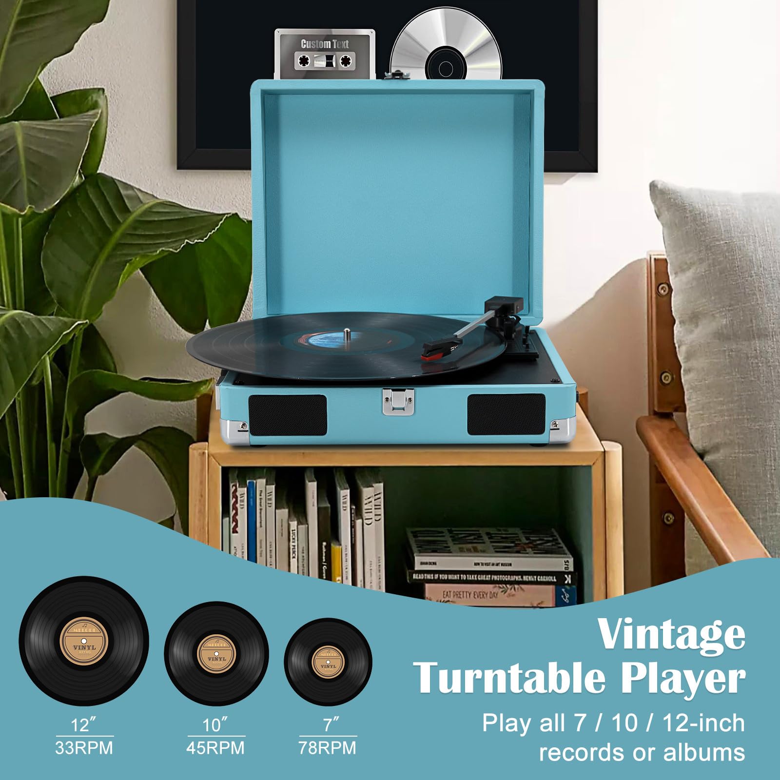 Amazon.com: LP&No.1 Vinyl Record Player Suitcase Vinyl Player,Blue