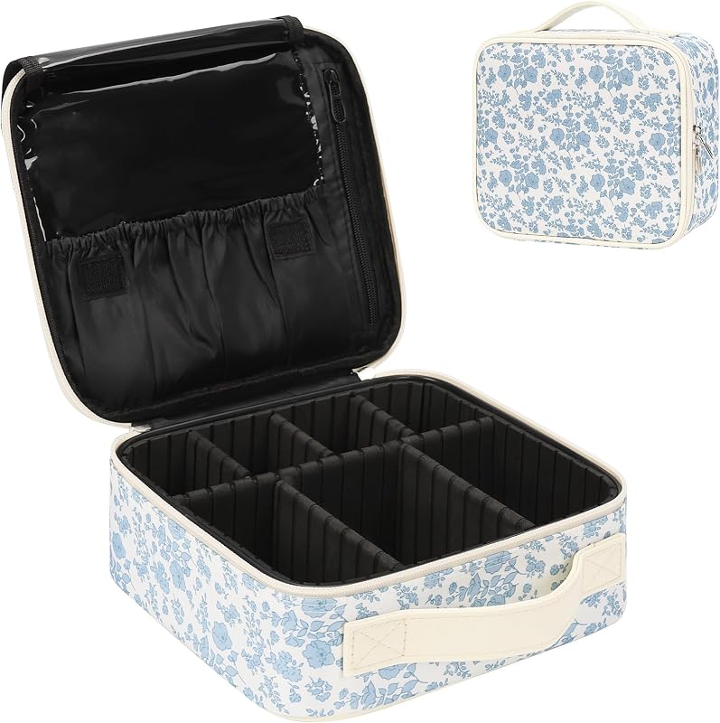 Estuche de maquillaje de viaje, bolsa de maquillaje profesional para maquilladores, organizador portátil de estuche de maquillaje con divisores ajustables, lindas bolsas de cosméticos, regalos de cumpleaños para niñas y mujeres, estampado floral