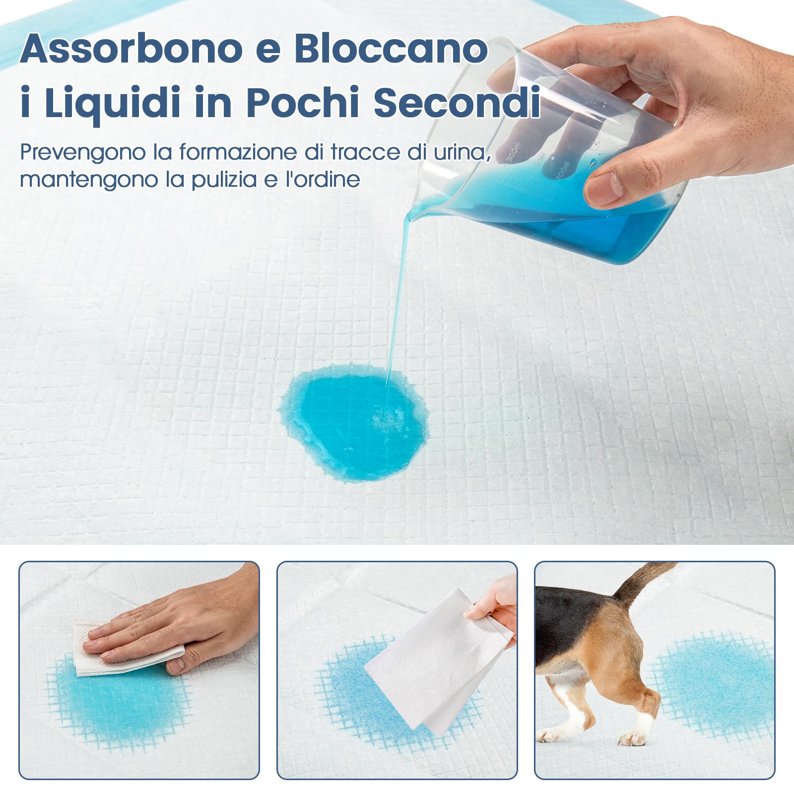 COSTWAY Tappetini Assorbenti per Cani, Tappetini da Interno ed Esterno per Animali Domestici a 6 Strati a Prova di Perdite, Asciugatura Rapida, Monouso per Urine, per Cagnolini (90 x 60 cm)