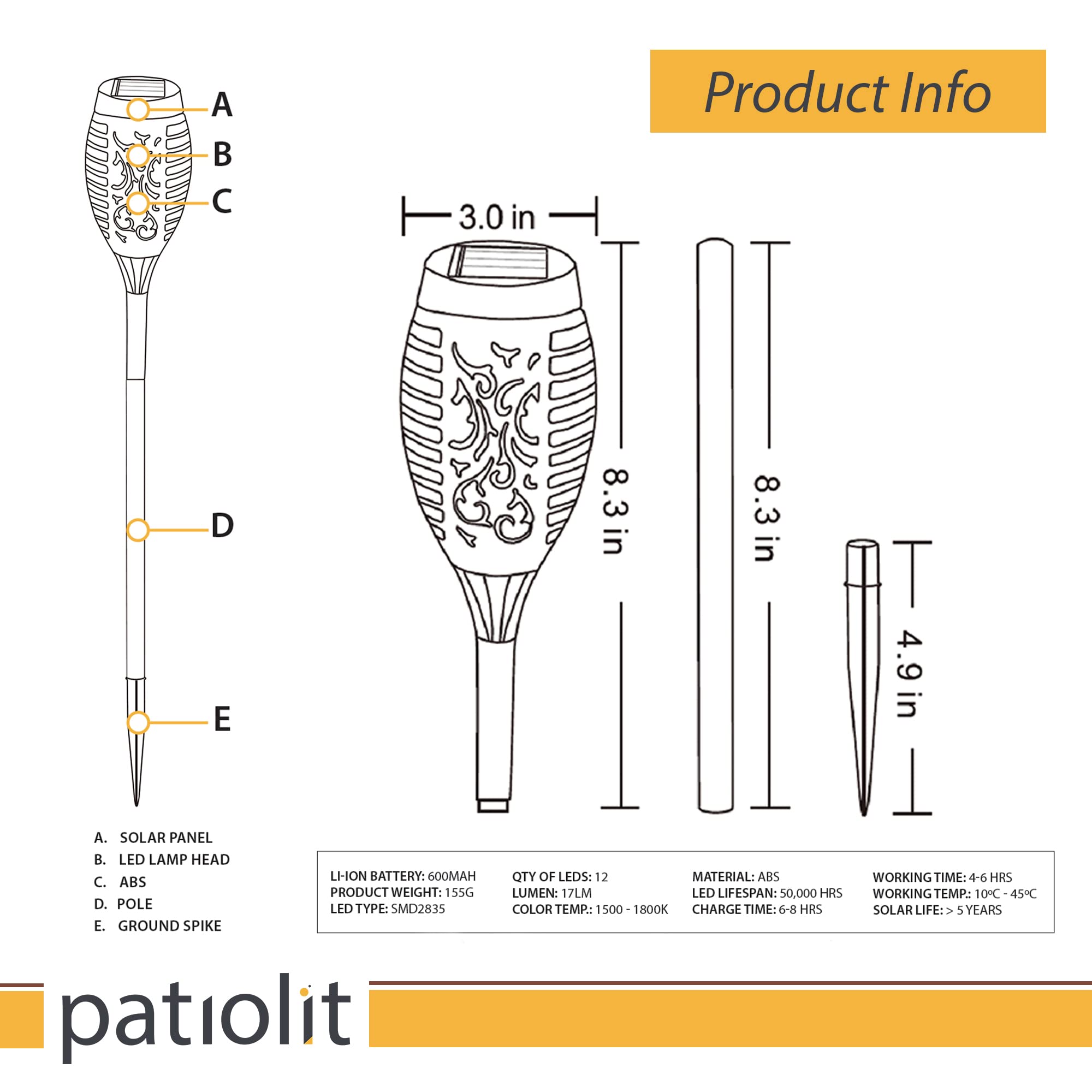 Lot de 8 troches solaires d'extérieur avec 12 flammes vacillantes, éclairage extérieur à énergie solaire pour allée, décoration solaire de jardin pour avant et arrière