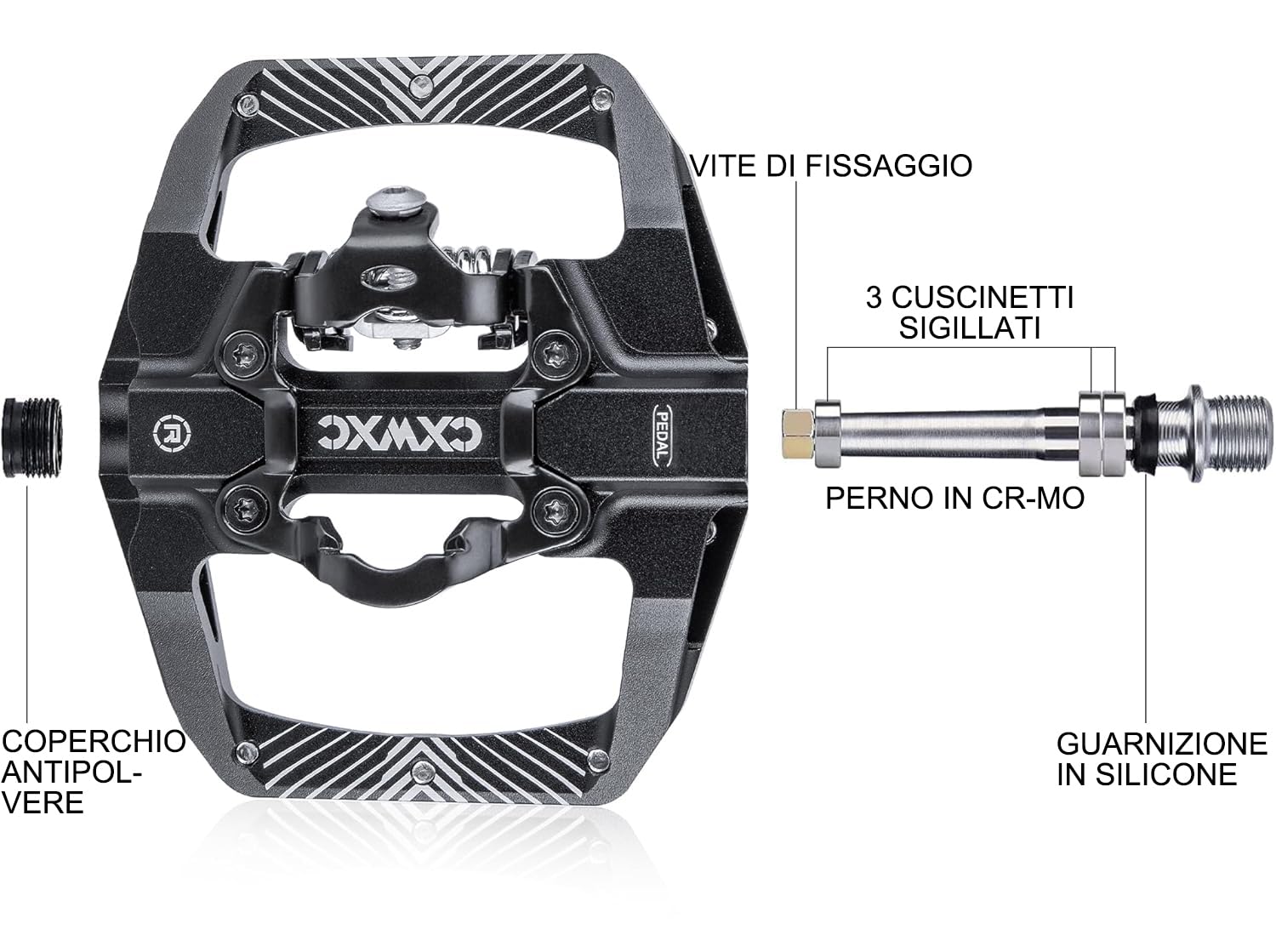 CXWXC Pedali Clic per bicicletta e piatti con 3 cuscinetti sigillati, lega di alluminio da 9/16 pollici, antiscivolo, piattaforma larga, pedali a scatto per MTB o bici da strada