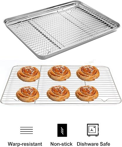 Miniatura 4 de Juego de 6 bandejas para hornear de acero inoxidable con estante de refrigeración juego de 6 3 hojas  3 estantes resistente no tóxica y fácil de