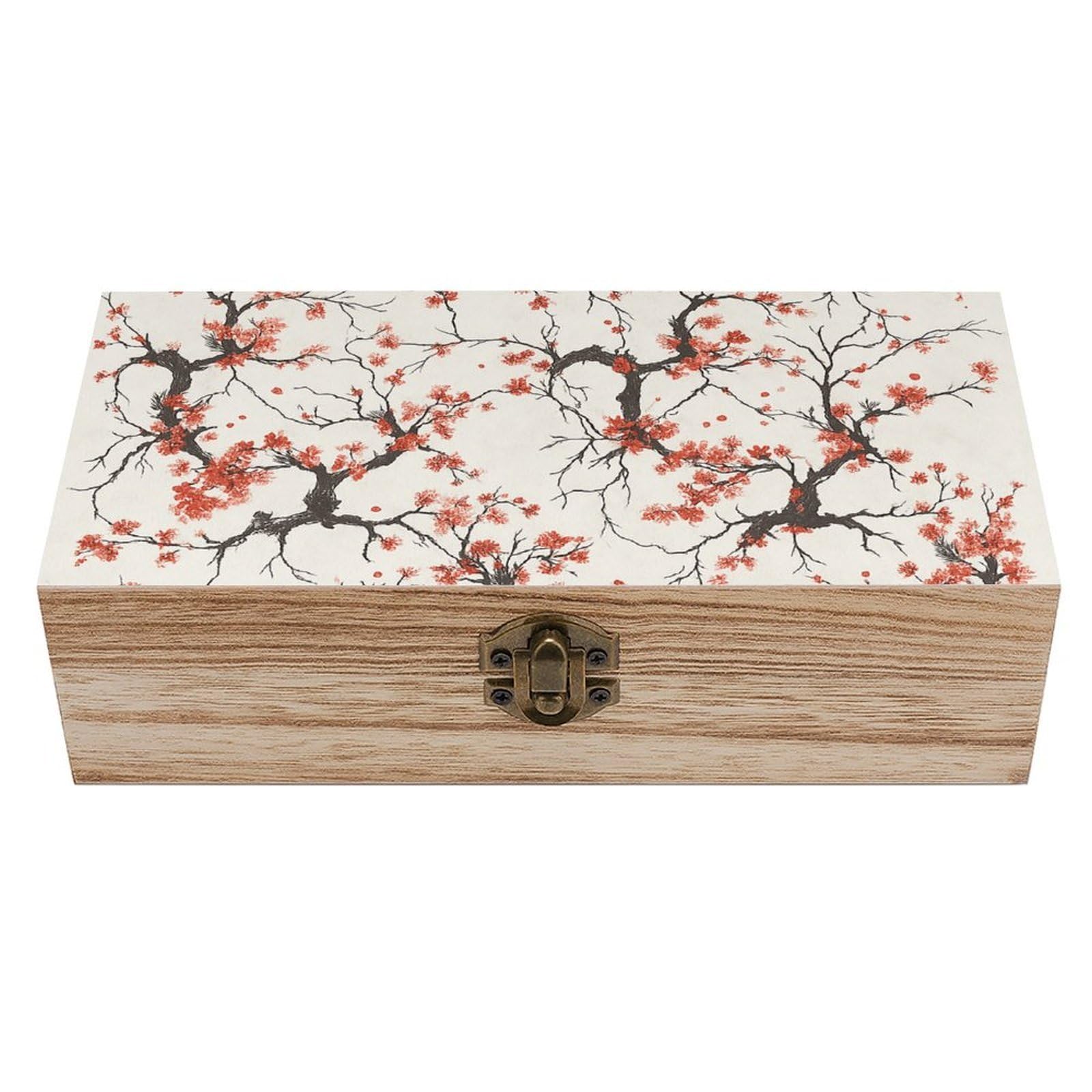 SMAZDFXX Pretty Plum Blossom Wooden Storage Box Multipurpose Decorative Box for Jewelry Photo Home Decor
