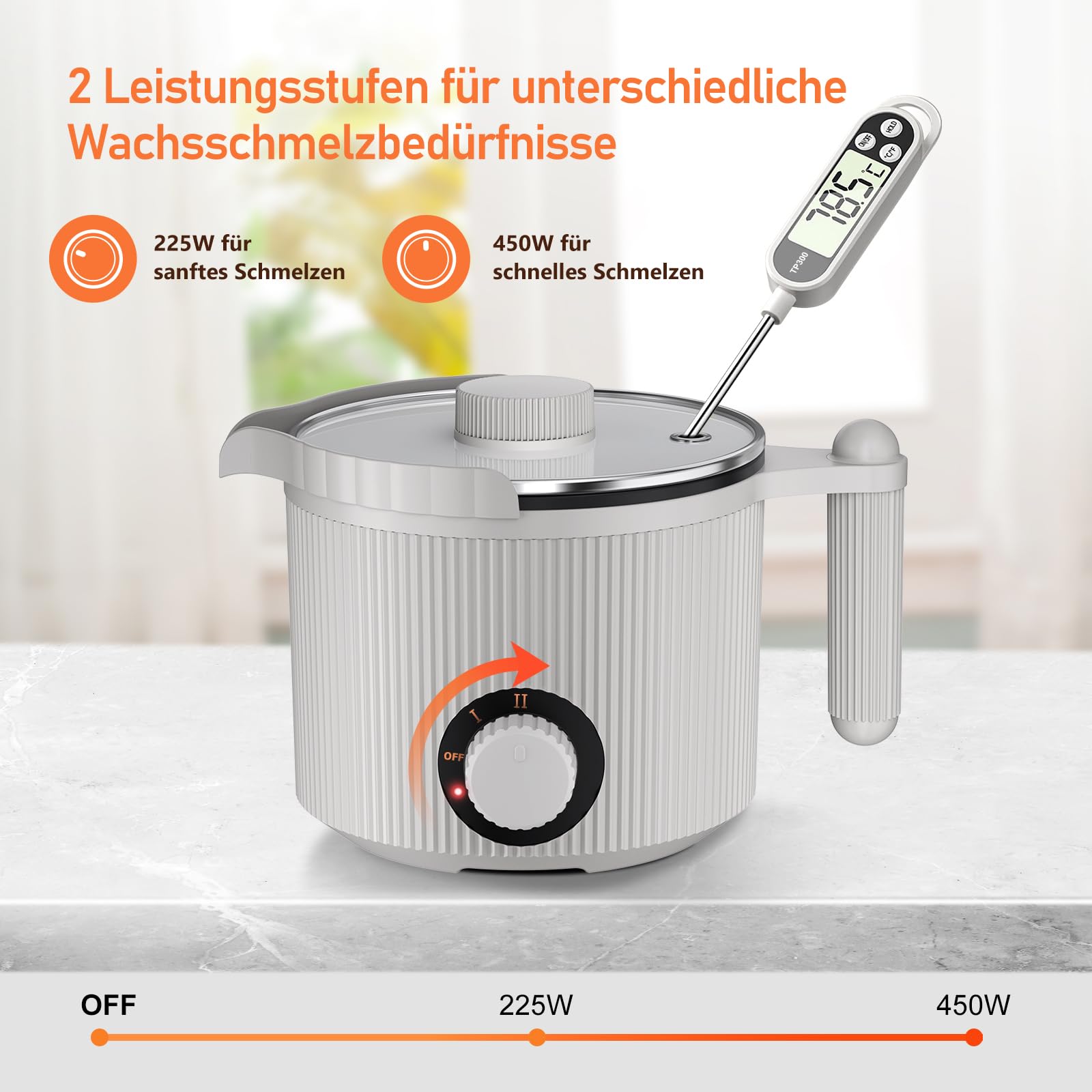 venpow Wachsschmelztopf, kerzen selber machen set für erwachsene Anfänger, für die Kerzenherstellung, Set inkl Wachsschmelzer, Rührlöffel, Thermometer, Docht, Aufkleber und Zentriervorrichtung - Grau