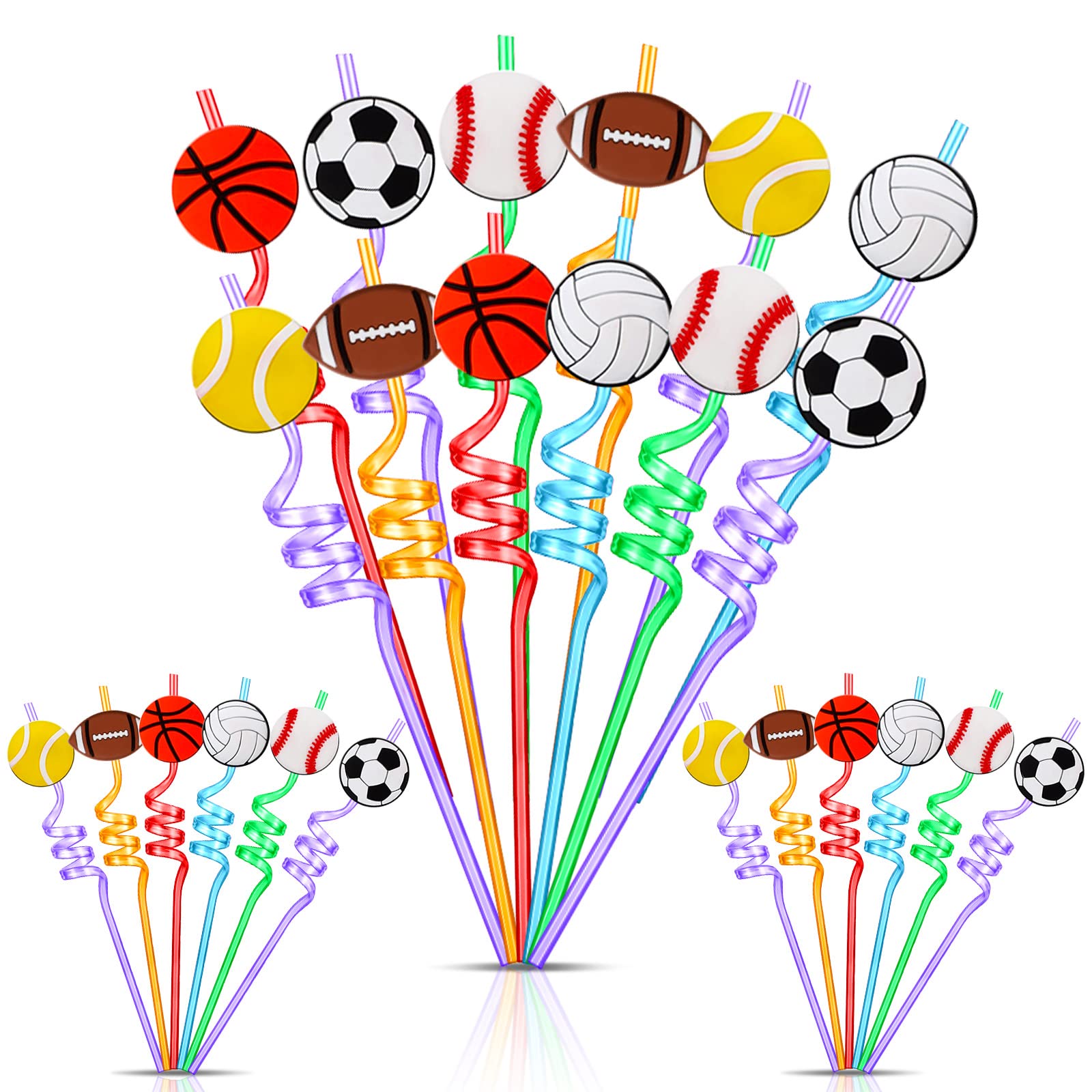 24 Sports Themed Birthday Party Supplies Reusable Drinking Straws for Soccer Baseball Basketball Theme for Basketball Birthday Shower Party Decorations