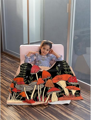 Miniatura 7 de Manta de hongos, ultra suave, cálida y ligera, de franela de forro polar de microhongos, para cama, sofá, viaje, decoración de hongos del hogar, 60