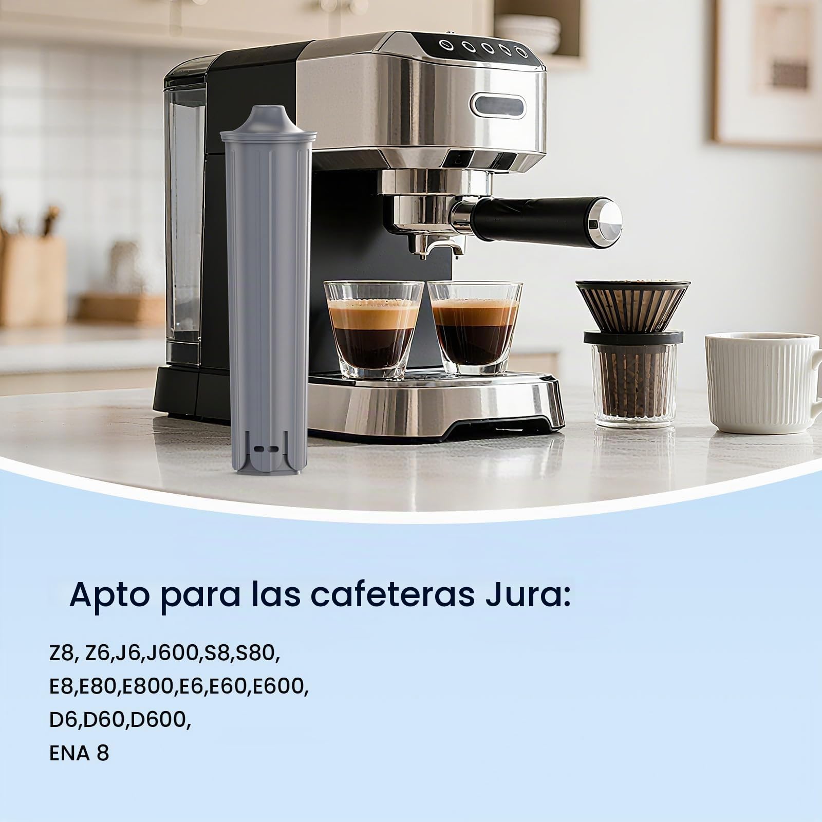 GLACIER FRESH Filtro de Agua Compatible con Jura E8, E6, S8, Z8, Pack de 3 | Compatible con máquinas de café E6, E8, Z8, Z6, J6, ENA8, certificado NSF/42