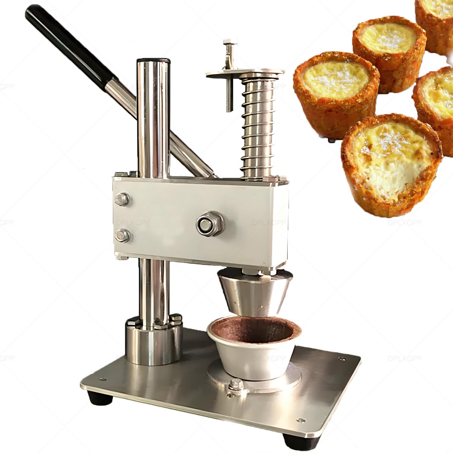 Máquina de prensa de tartas de huevo comercial, herramienta manual de prensa de masa resistente con base estable para una cáscara de tarta consistente, acero inoxidable, fácil de limpiar para