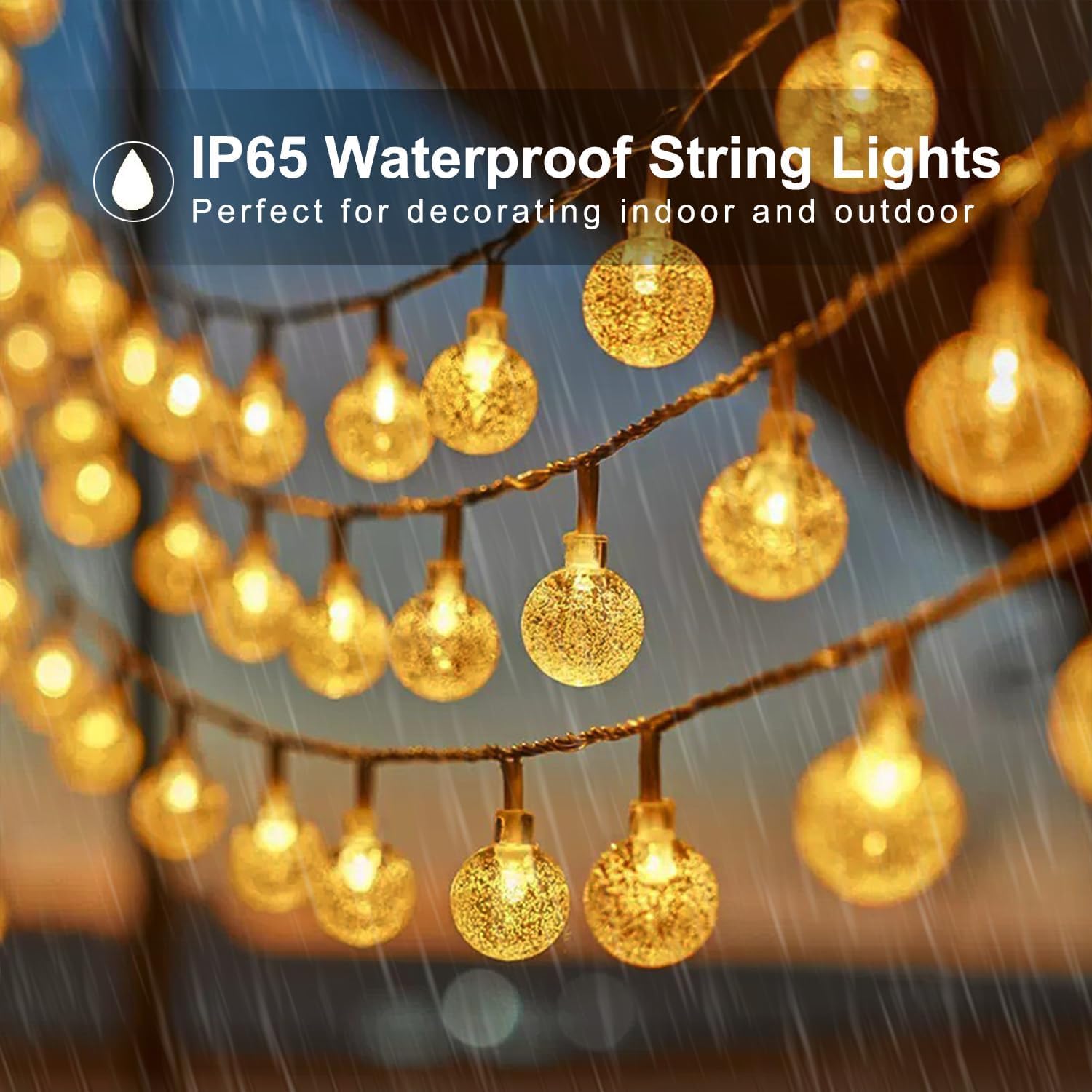 Solar-Lichterkette, kleine Kristallkugel-Licht, Outdoor-Lichterkette, 60 LEDs, 12,2 m, 8 Beleuchtungsmodi, wasserdicht, solarbetrieben, Terrasse, Solarleuchte für Garten, Hof, Veranda, Hochzeit,