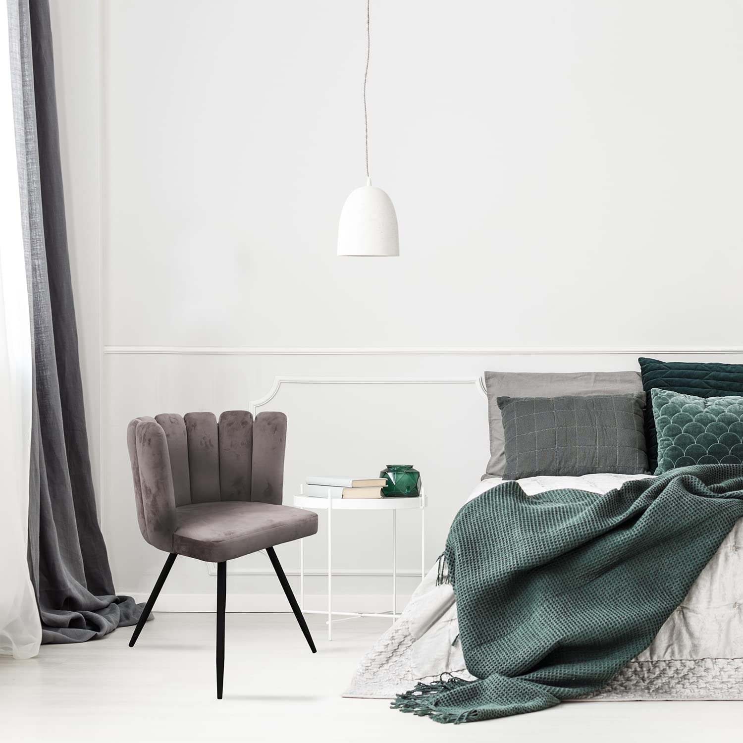 HOME DECO FACTORY Ariel Fluweel, 2 stuks, zwart, zitmeubel, zitstoel, tafelstoel, woonkamer, eetkamer, slaapkamer, meubels, textiel, polyester, 59 ,5 x 47,5 x 79 cm