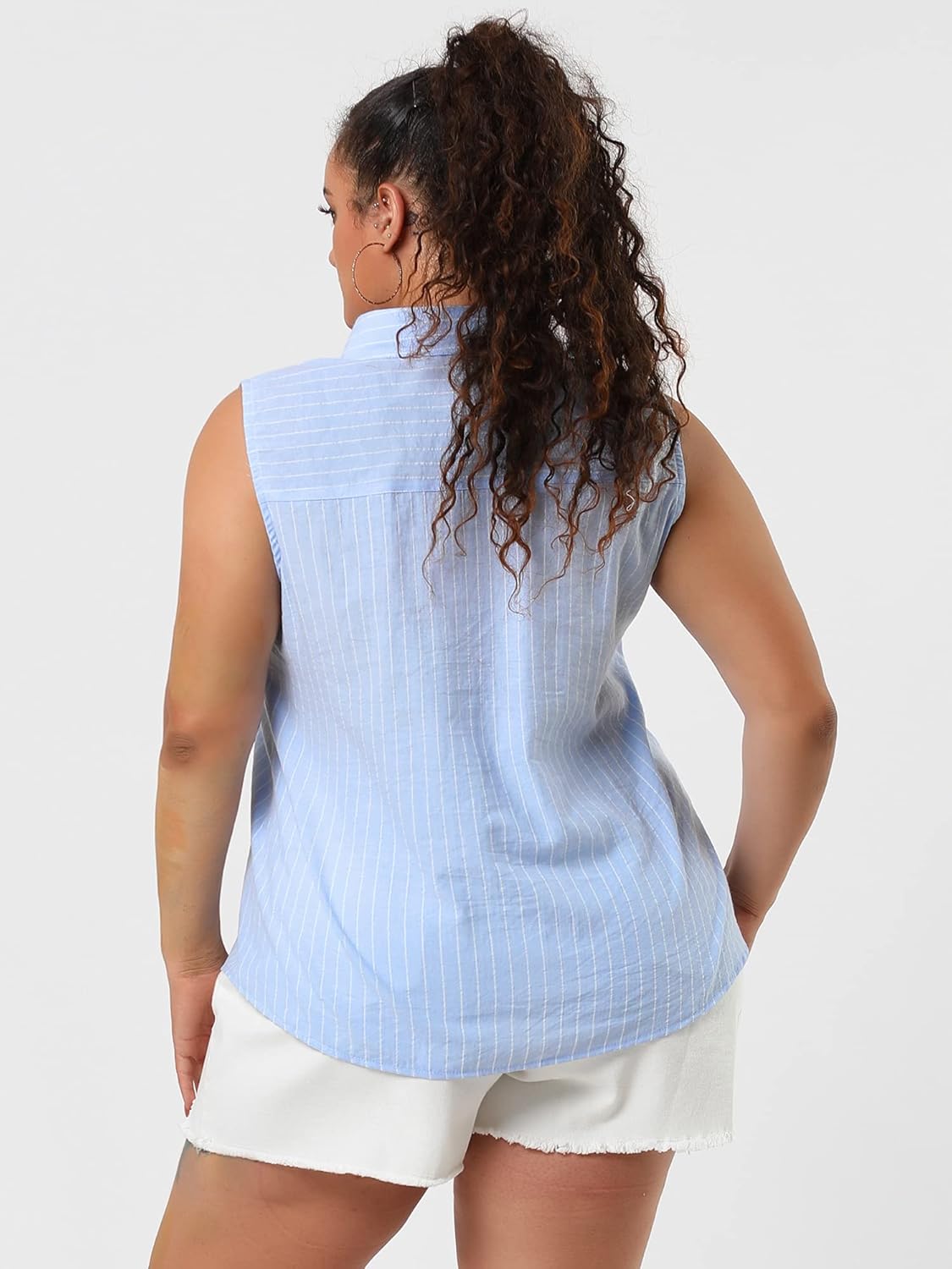 Agnes Orinda Women's Plus Size Sleeveless Top Summer Casual Office Button Down Tank Tops Shirts - Image 5