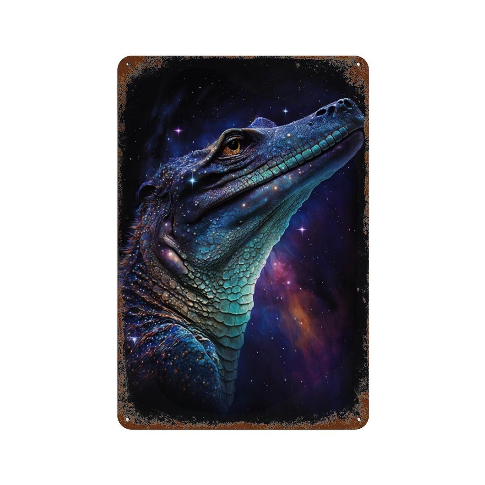Galactic Crocodile Art Print-2 Rusty Metal Tin Sign 11.8"x7.9", for Shed, Workshop And Garage Wall Decor, Novelty Wall Decor