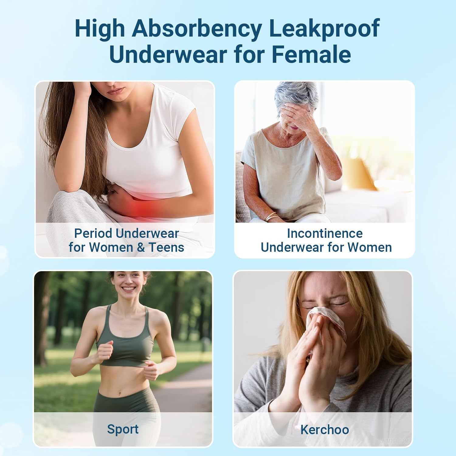 HATSURE Period Underwear for Women Heavy Flow Cotton Leakproof Panties High Waist Incontinence Briefs 4 Pack - Image 6