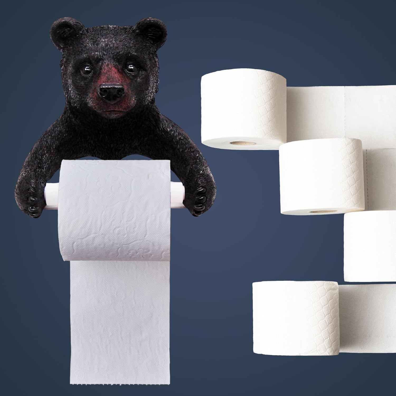 Black Bear Toilet Paper Holder, Wall Mounted Bathroom Decoration, Rustic Cabin Decor, 8 Inches