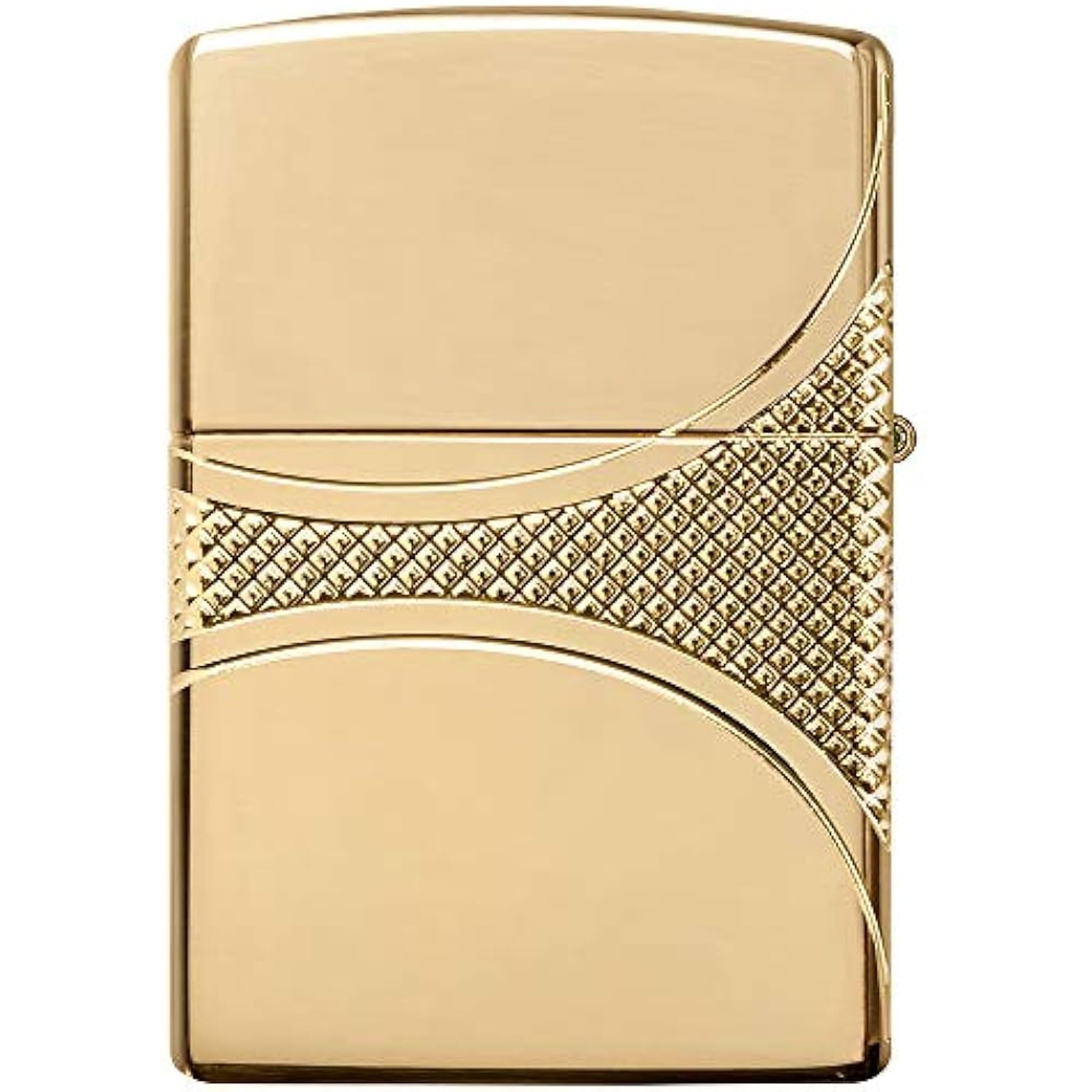 Zippo Briquet Tempête - Fleur De-Lis - Finition Armor Laiton Poli Brillant Or avec Gravure - Rechargeable - Réutilisable - Design Coupe-Vent - Coffret Cadeau - Fabriqué aux États-Unis