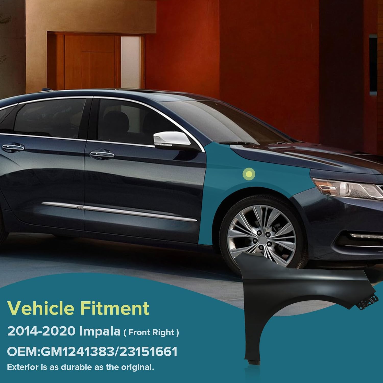 Upgrade Front Fender Compatible with 2014-2020 Impala, Front Quarter Panel Car Fender Right Passenger Side Replace# 23151661 (Part Link: GM1241383)