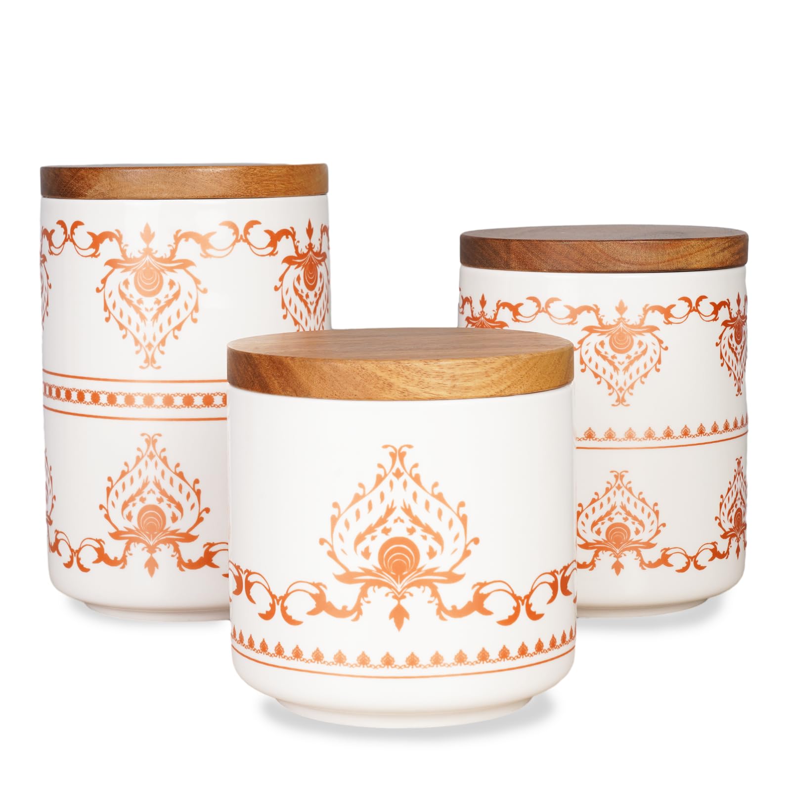 Sunddo Ceramic Canister Set with Wood Lids 3-Piece