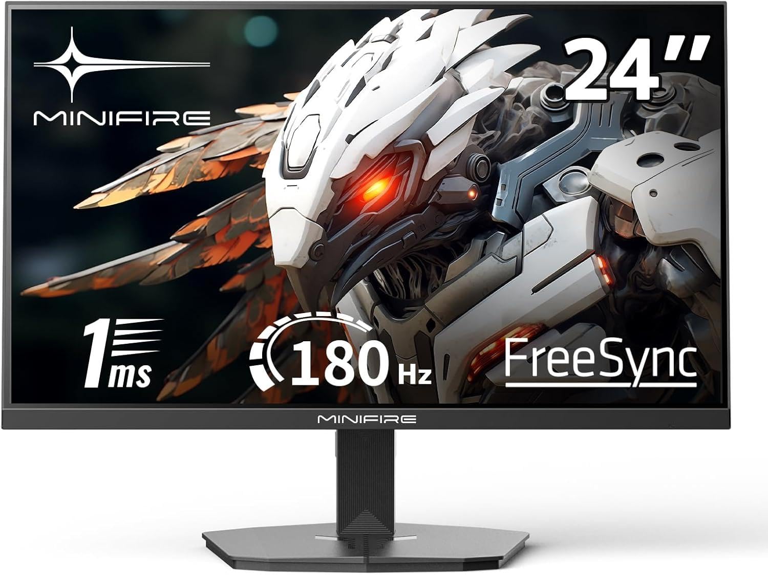 Minifire MFG24F4L Monitor Gaming 24 Pollici 180Hz, Full HD (1920x1080), PC Schermo IPS, 1ms, FreeSync, HDMI 1.4, DisplayPort 1.2, sRGB 110%, 300Nits, VESA, Inclinazione Regolabile, Eye Care