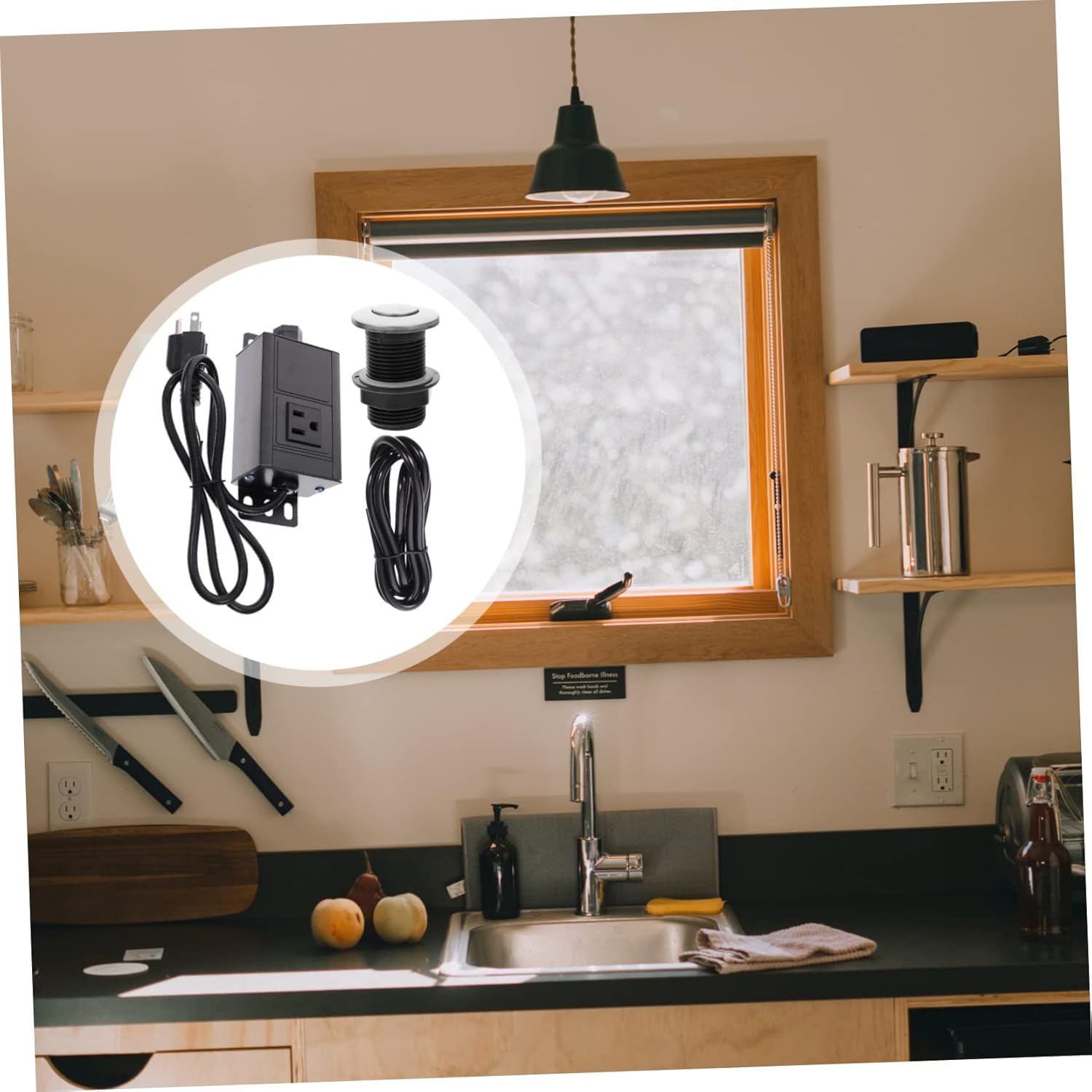 1Set Garbage Disposal Air Switch Kit with Button US Plug Easy Install for Standard Sinks Compatible with Garbage Disposal Repair Parts