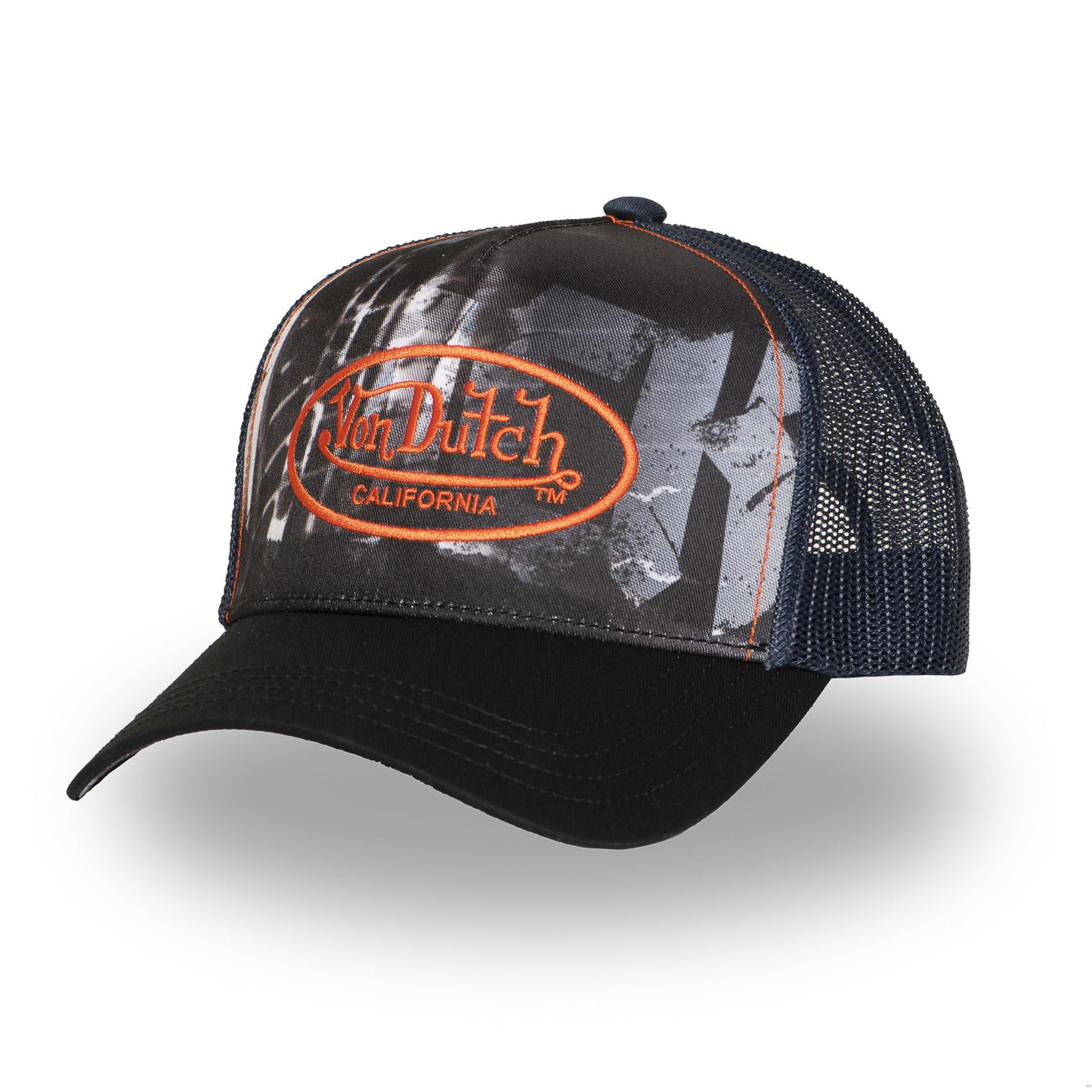 Von Dutch Men's & Women's Adjustable Cap, SUBLI Trucker Cap, Black/Grey/White/Orange, One Size