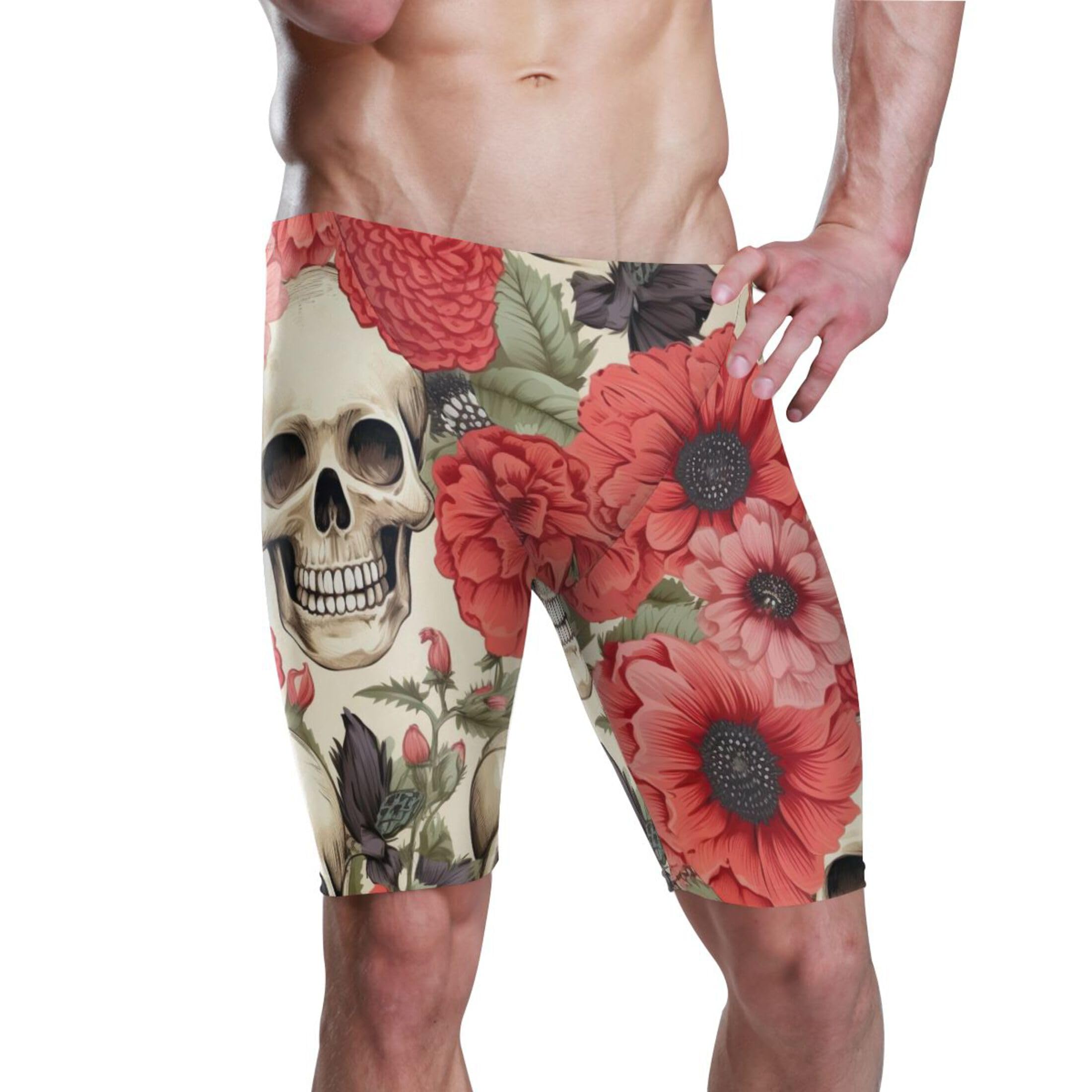 Sugar Skull Skeleton Gothic Flowers Swim Jammers for Men Athletic Durable S B0400628