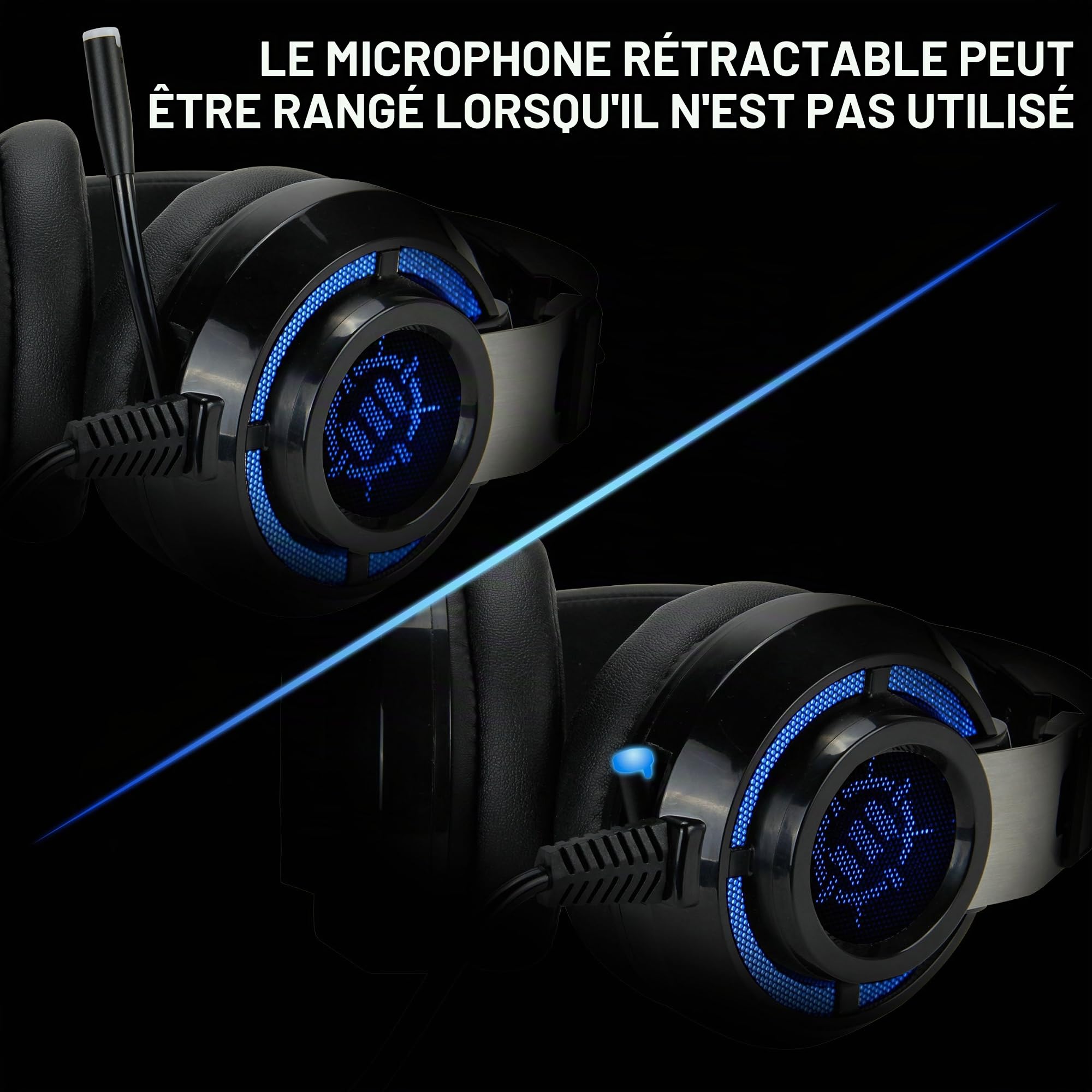 ENHANCE Scoria Casque Gaming USB pour PC avec Son Surround Virtuel 7.1 - Casque Gamer Bass et Vibrations Ajustables, Lumières LED de 5 Couleurs Réglables, Contrôle du Volume et Microphone Rétractable
