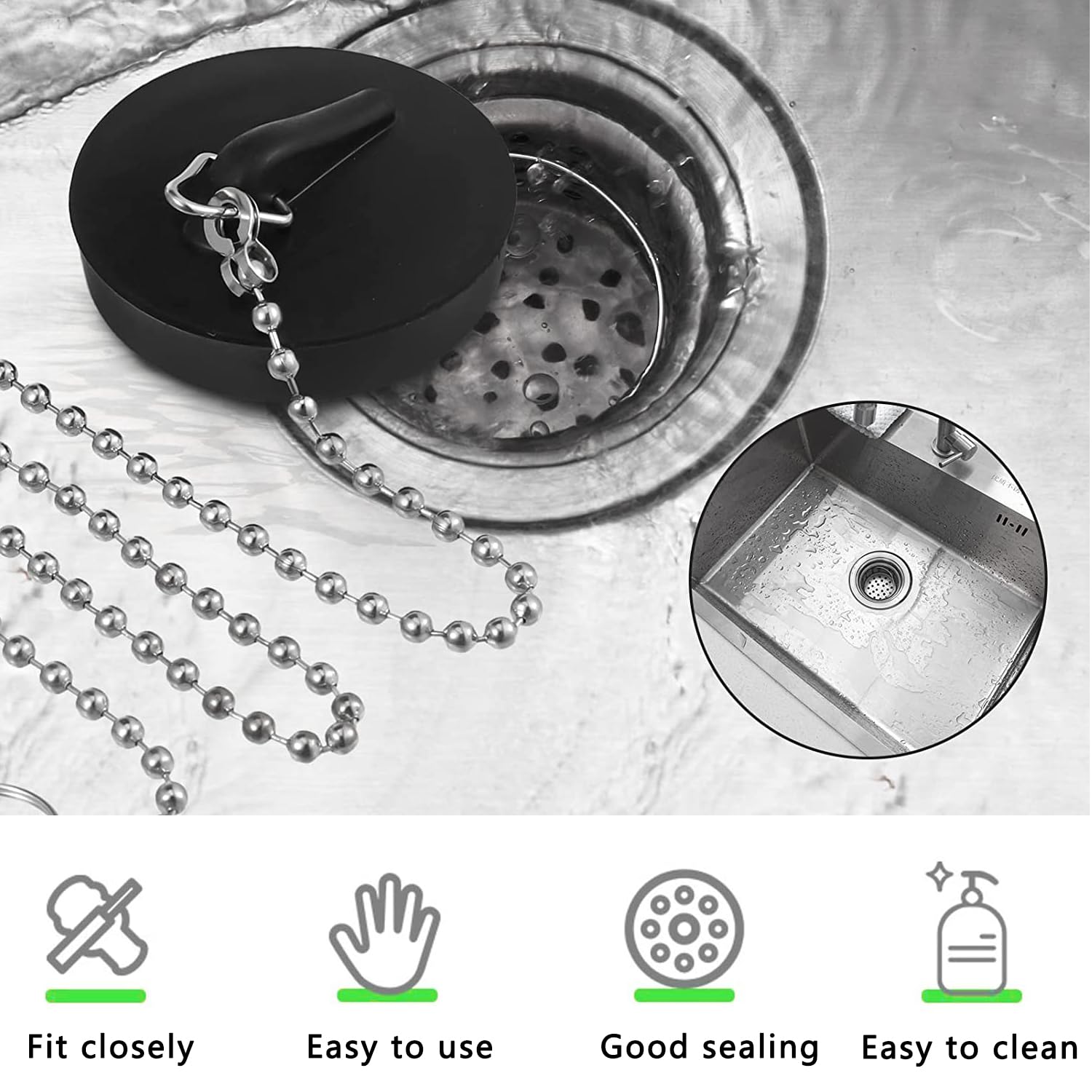 Bouchons Évacuation Caoutchouc 4 Pièces - Universels Pour Évier, Lavabo, Baignoire