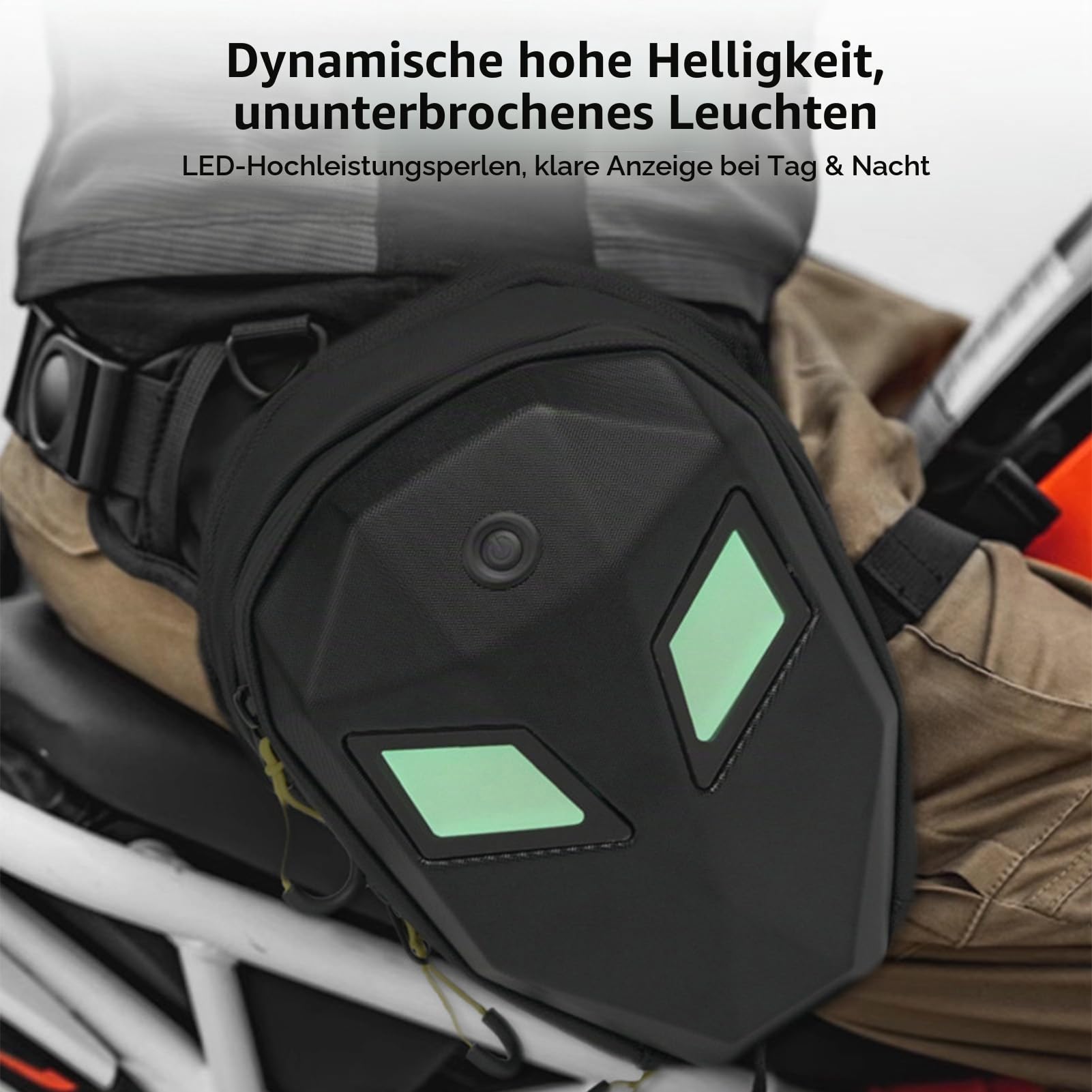 Lixada Beintasche Motorrad mit Augen LED, Wasserdicht Oberschenkeltasche für Herren Damen Bauchtasche Gürteltasche, Sport Beintasche für Laufen, Radfahren, Motorrad, Wandern, Arbeit