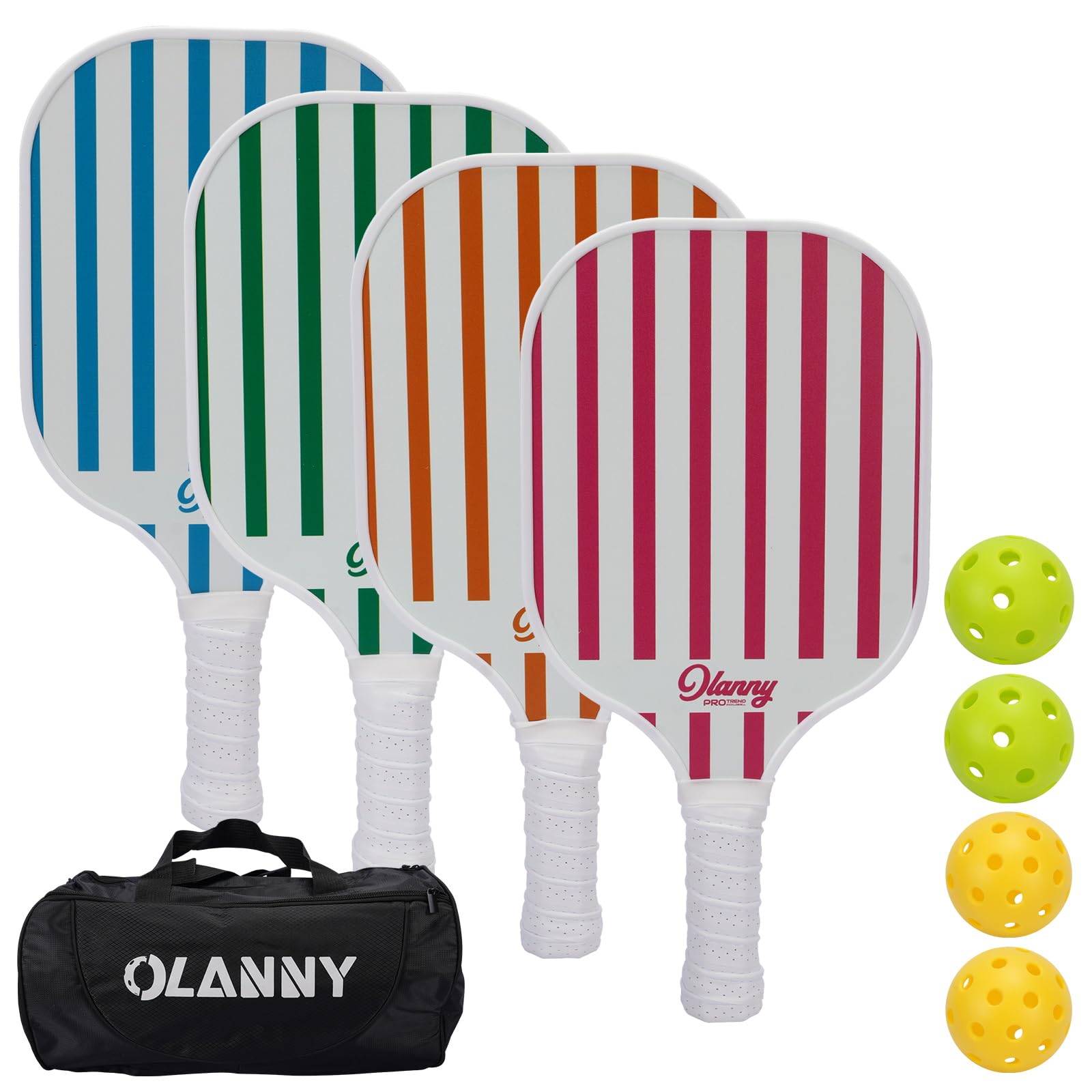 OLANNY Graphite Pickleball Paddles Set- Premium Rackets Fiber Face &amp; Polymer Honeycomb Core Pickleball Set Includes Pickleball Paddles + Pickleball Balls+ Replacement Soft Grip + 1 Bag