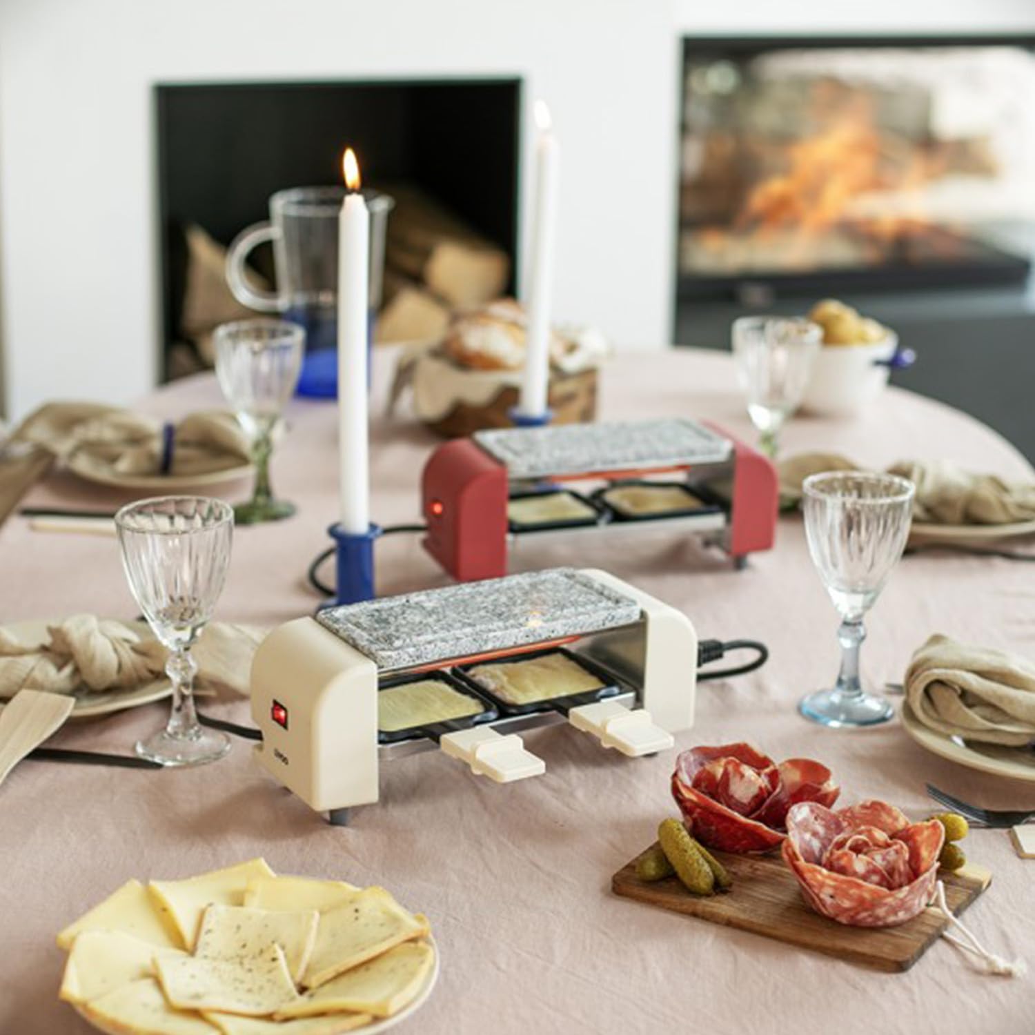 Raclette 2 personnes connectable - LIVOO - DOC310R - 450W - 2 personnes - Thermostat automatique - 2 spatules en bois et 2 caque