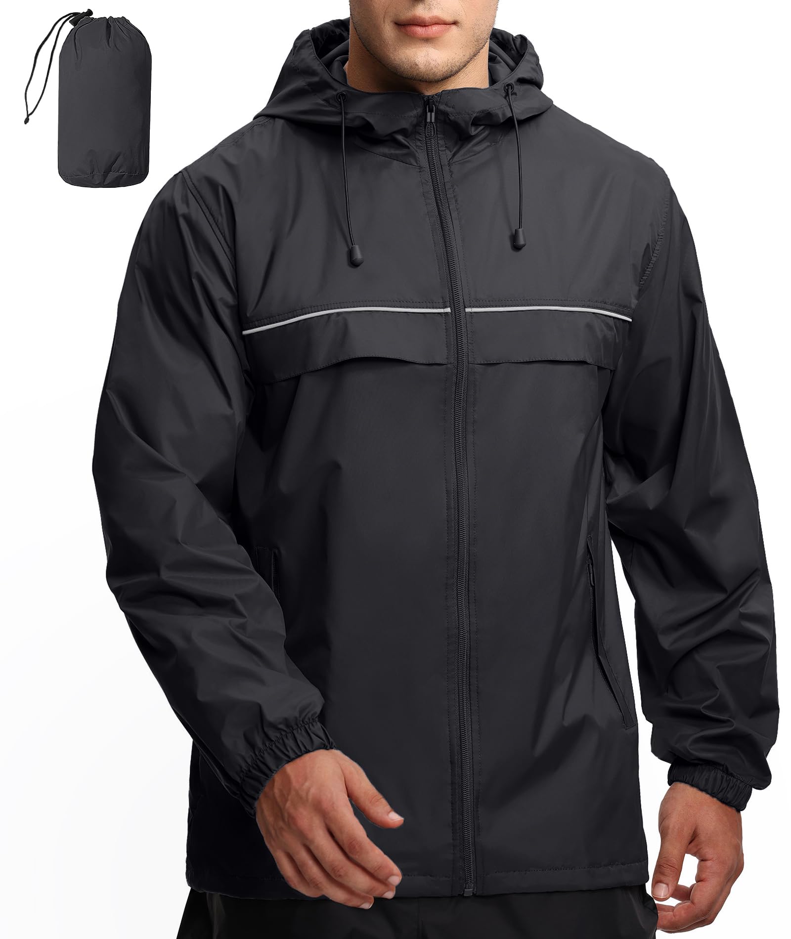 GEEK LIGHTING Rain Jacket Men Lightweight Waterproof Jackets Packable Windbreaker Hooded Raincoat for Golf Cycling Outdoor