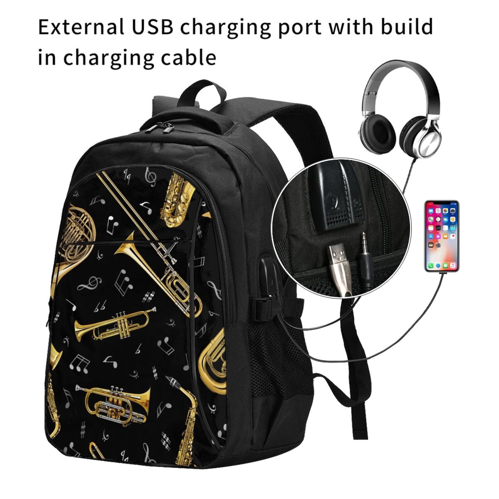 InOmak Trompeten-Musiknoten, Reiserucksack, Freizeitrucksack, Schulrucksack, Laptop-Rucksack für Damen und Herren