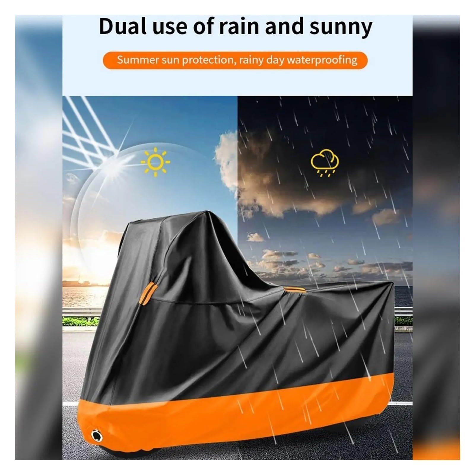 Motorradplane mit Schlossloch Für Wüstenroller Wasserdicht Für Touren Motorradschutz Winddicht Schützender Schattenschutz Tragbares Motorrad(Black Orange M)