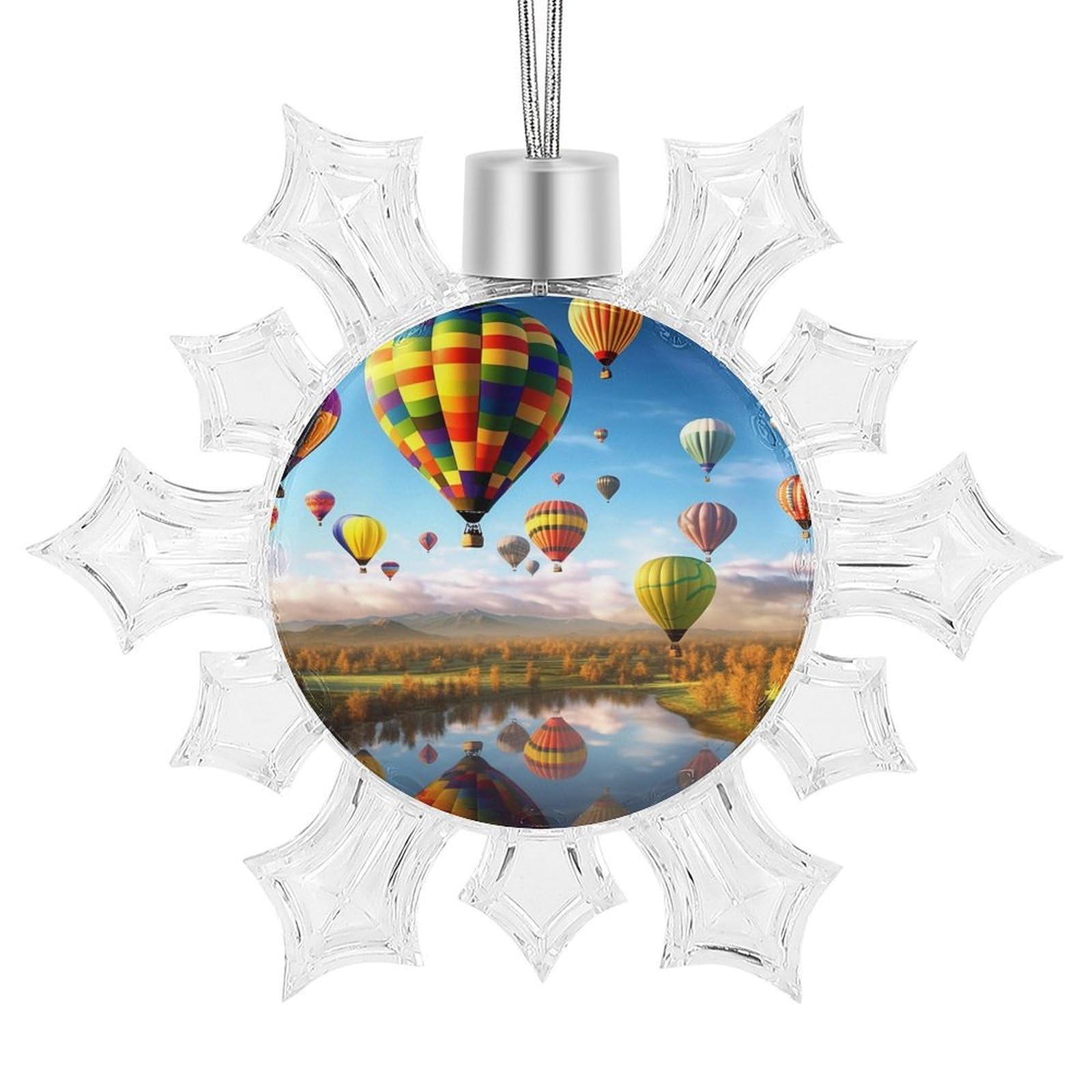Snowflake Ornaments Hot Air Balloons Printed Christmas Tree Hanging Decorations