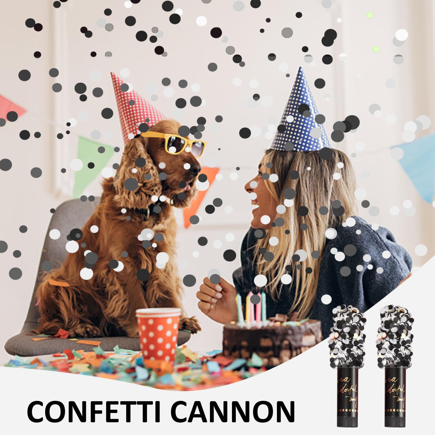 Cannone per coriandoli, 40 cm, biodegradabili, multicolore, per