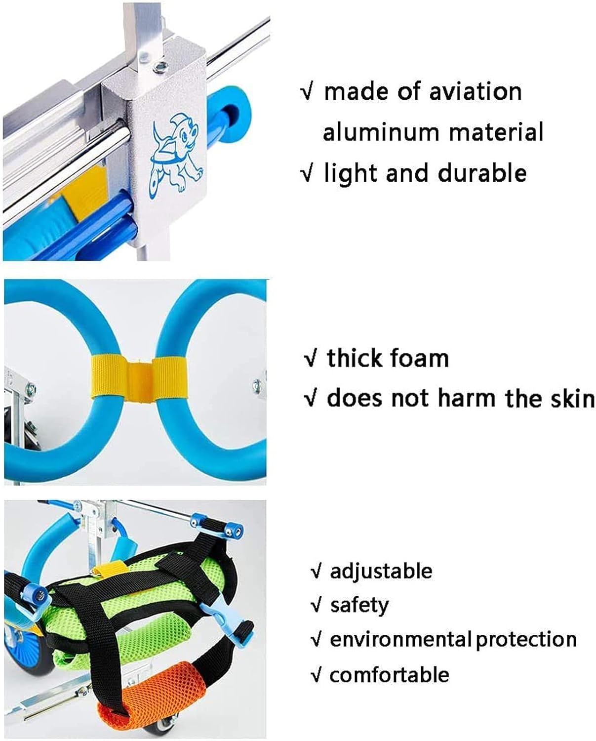 4 Wheels Adjustable Dog Pet Wheelchair Pet Hind Leg Exercise Car Disabled Dog Assisted Walk Car for Handicapped Puppy Cats (XXS)