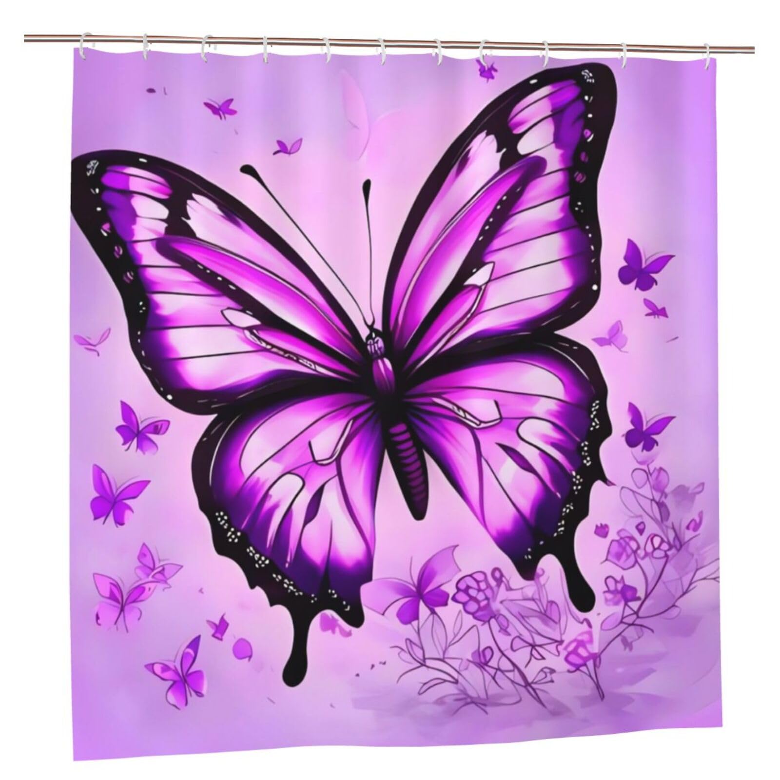 Rideau de douche imperméable anti-éclaboussures lavable motif papillon