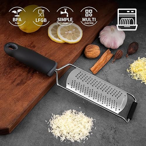 Miniatura 2 de ISZW Lemon Zester Rallador - Acero inoxidable 2 en 1 hoja ancha con mango y cubierta protectora para queso, cítricos, jengibre, ajo, nuez moscada,