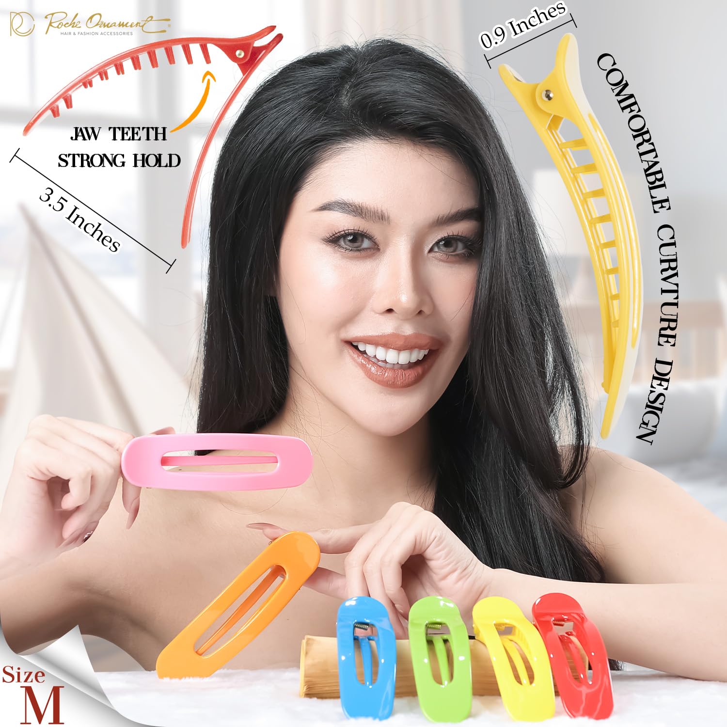 RC ROCHE 6 Pcs Flat Claw Hair Clips for Women Lay Down Barrettes No Crease Side Slide Thick Long Hair Duckbill French Against Head Jaw Claw Styling Clamp, Medium Rainbow - Image 2