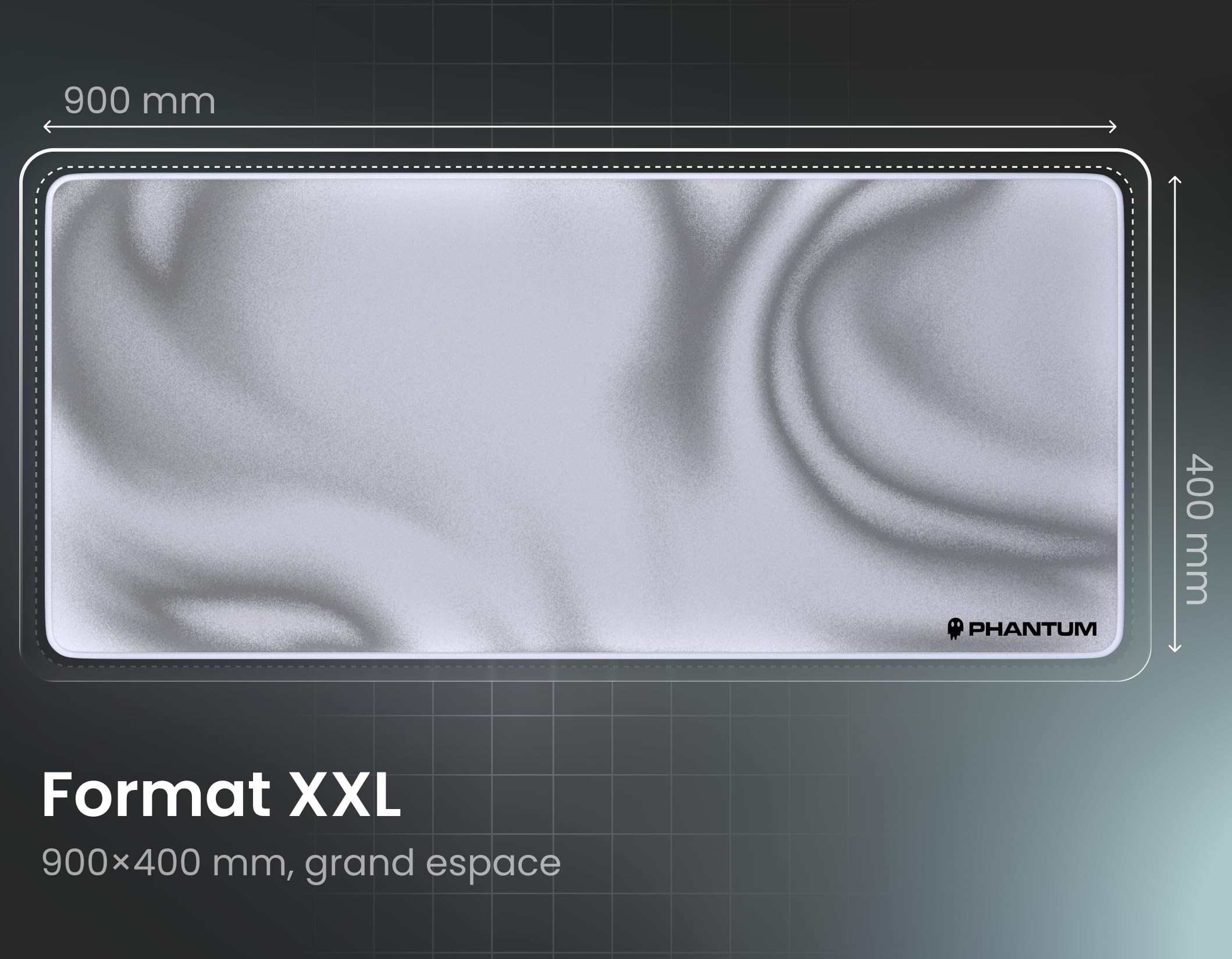Phantum Mist - Tappetino per mouse da gioco XXL, 900 x 400 mm, superficie in microfibra idrofobica ad alte prestazioni, base in gomma antiscivolo, morbida velocità e controllo preciso (luce)