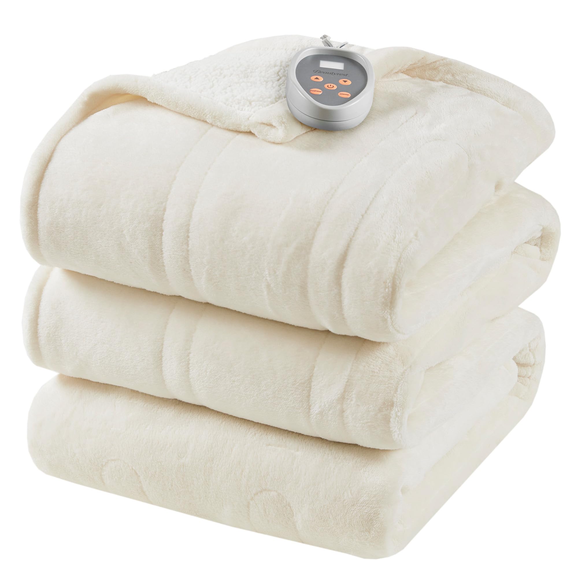 Beautyrest Heated Blanket, Electric Blanket, Soft, Warm, Reversible Plush - Sherpa Heating Blanket with 20 Heat Settings, 1-10 hrs Timer Auto Shut Off, Machine Washable, Full (84 inx80 in), Ivory
