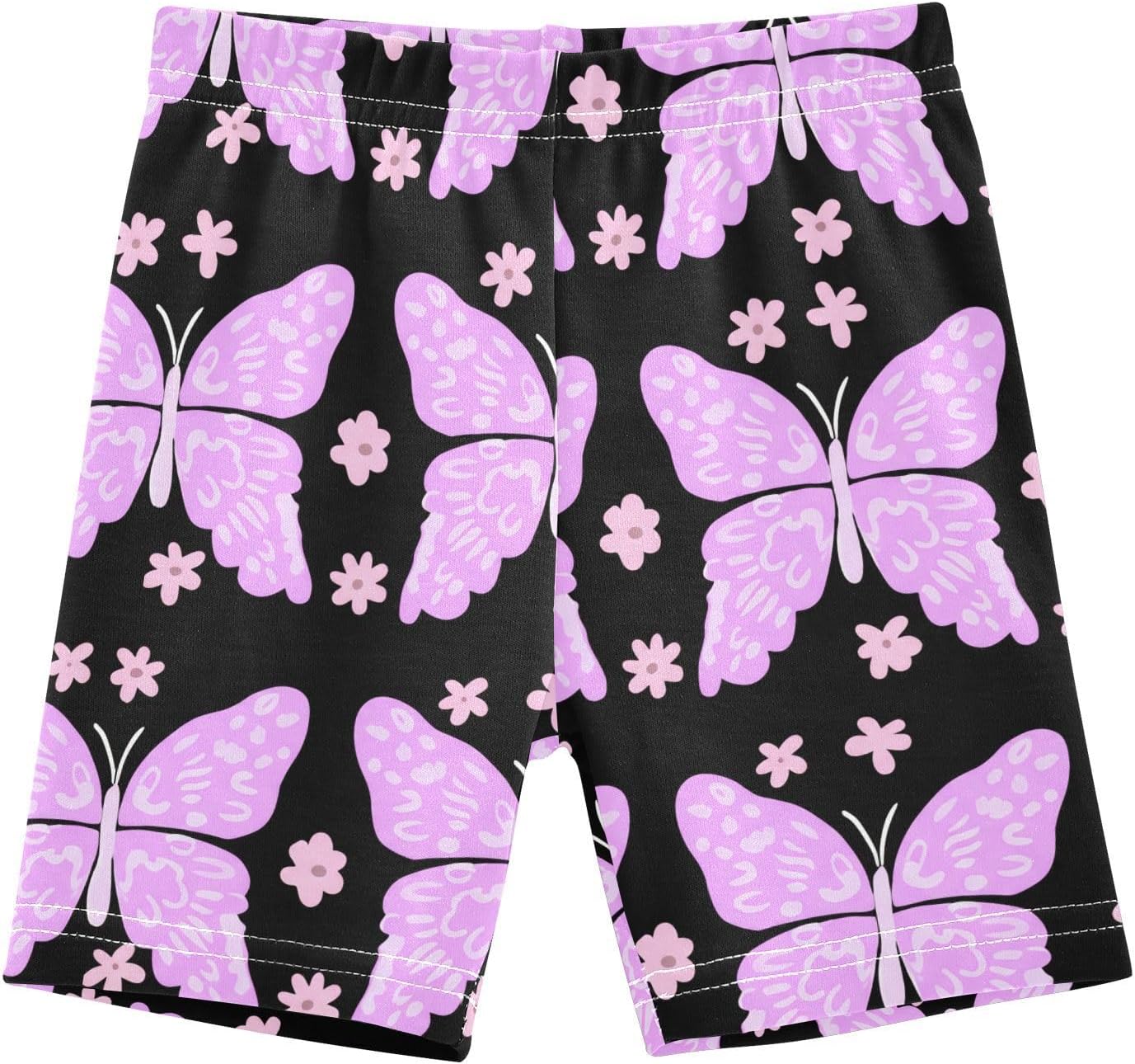Butterfly Flower Purple Girls Bike Shorts Toddler Soft Cotton Active Biker Shorts