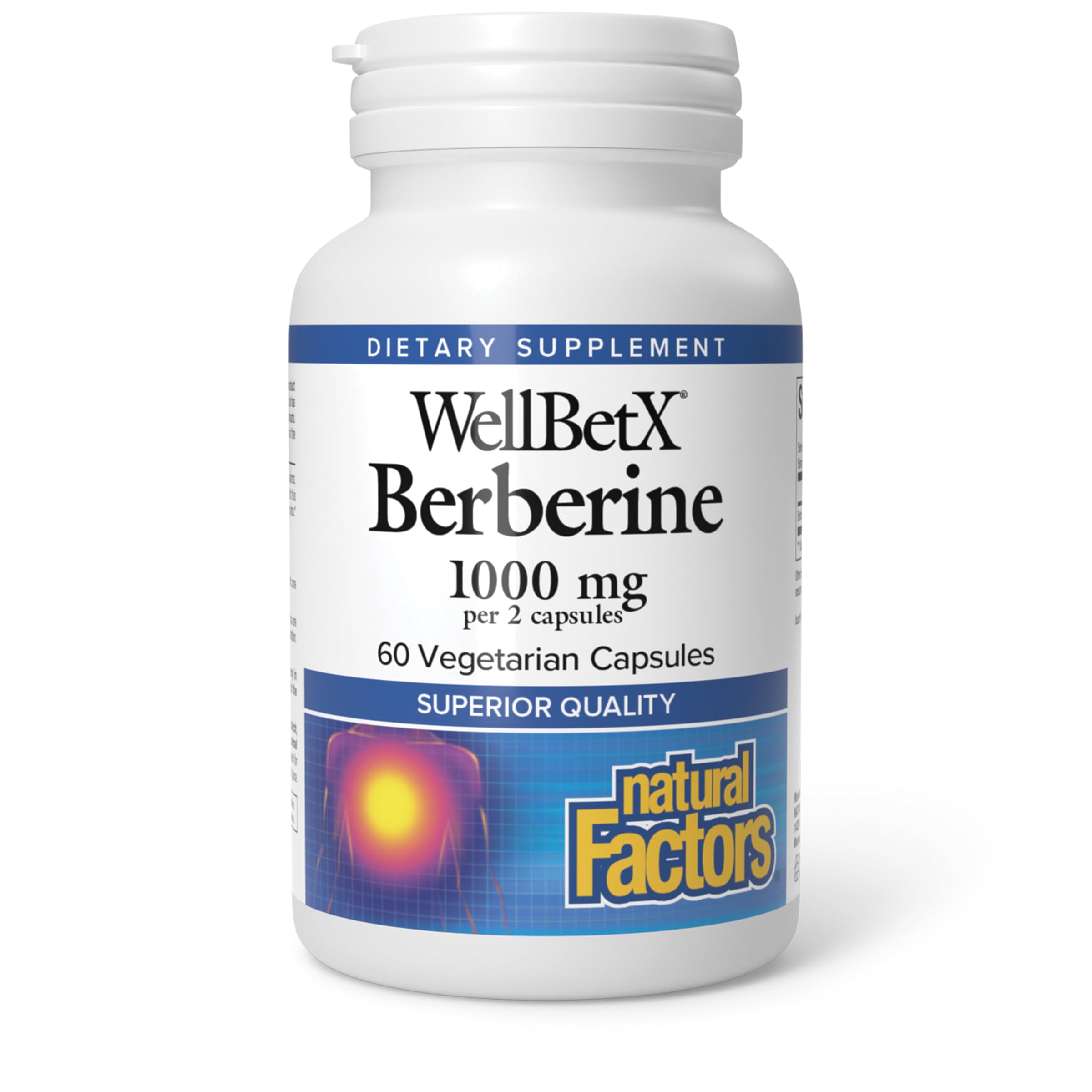 Natural Factors WellBetX Berberine - Daily Supplement Supports Metabolic Health - Formula Supports Healthy Heart - Gluten-Free & Vegan - 60 Vegetarian Capsules (60 Servings)