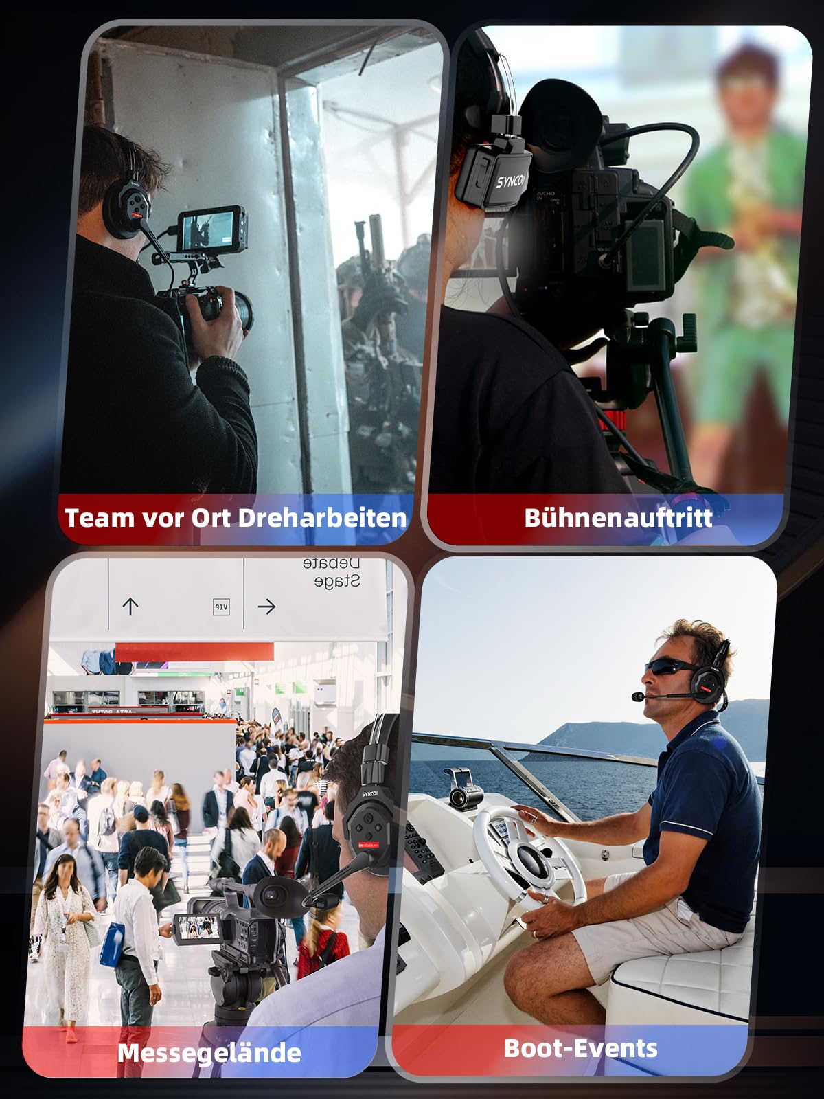 SYNCO XTALK X2 Wireless Intercom Headset, 2.4GHz Vollduplex Kommunikationssystem 350m Reichweite, ENC Geräuschunterdrückung für Film-Produktion, Boot, Outdoor-Sport & Event (2-User Set)
