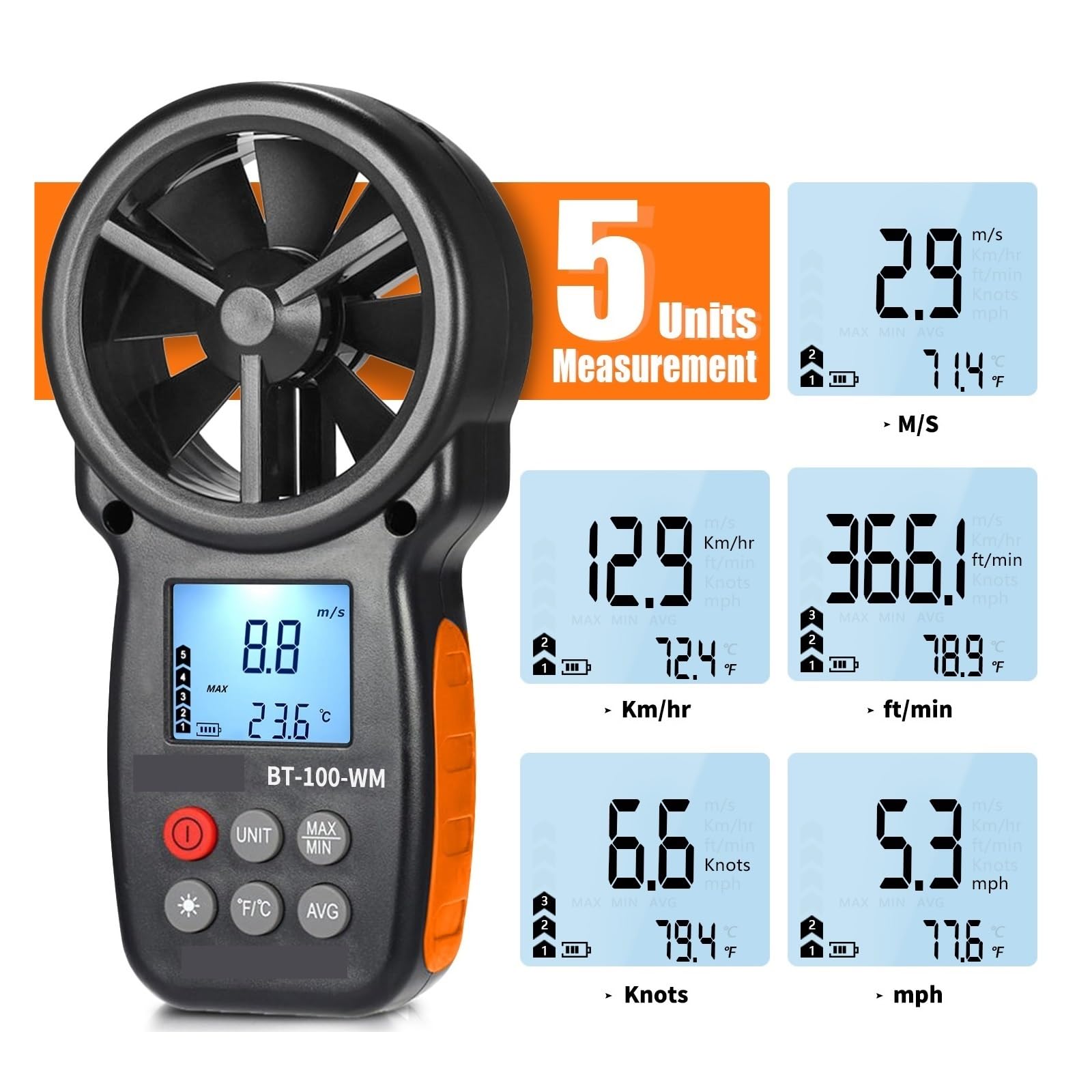 Anemómetro Digital, Barómetro De Mano, For Velocidad Del Viento, Temperatura, Probador, Humedad MedicióN Precisa