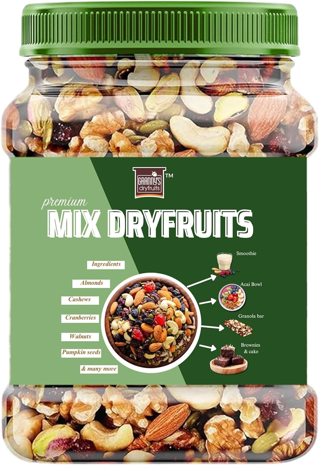 Grannys Dryfruits Healthy premium Nutmix 500g, Dried Almonds, Black Raisins, Cashew nuts, Pista Raisins,Blueberries,Cranberries,Pumpkin Seeds, Green Raisins, Walnut Kernels & Many More (B0D6KWQYF2) Amazon Price History, Amazon Price Tracker