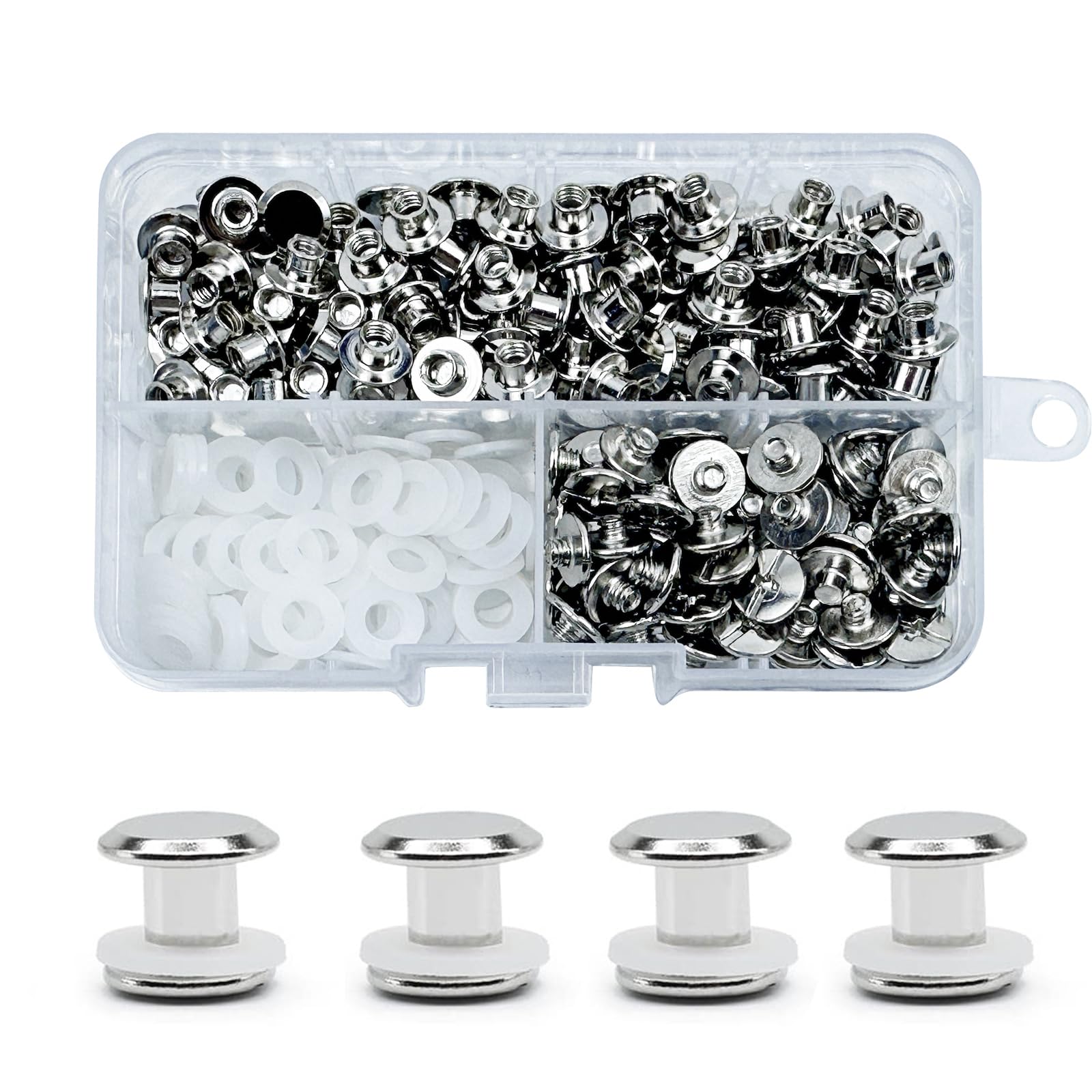 CANGCANG 100 Juegos Remaches Tornillo de Encuadernacion,M5*6mm Tornillos de Chicago,Remaches de Rosca,Tornillos de Chicago ornillos de cinturón para cuero, libros, cinturones de pape(Plateado)