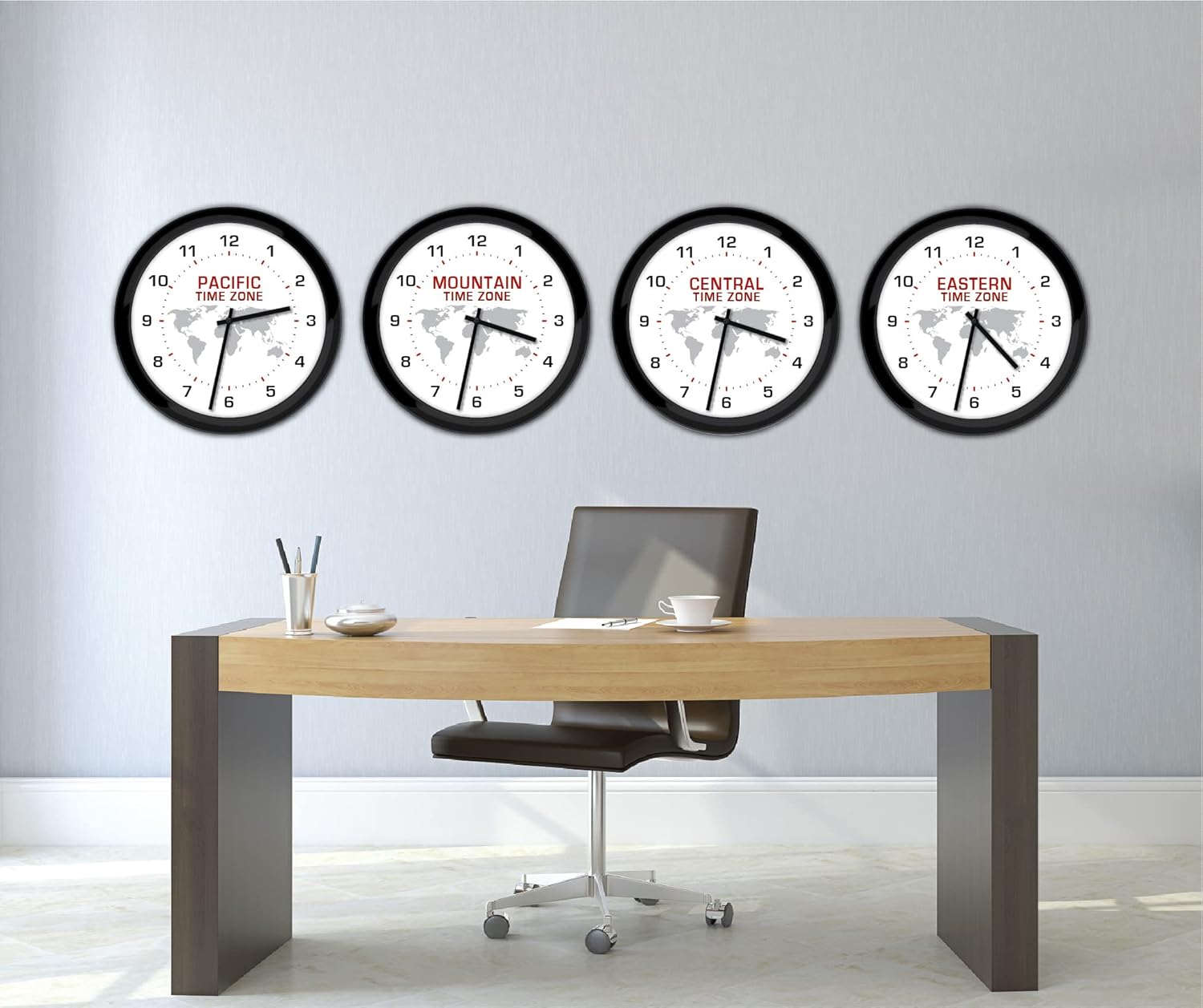 4 Time Zone Custom Wall Clocks - White, Black, World Globe Home Office Decor